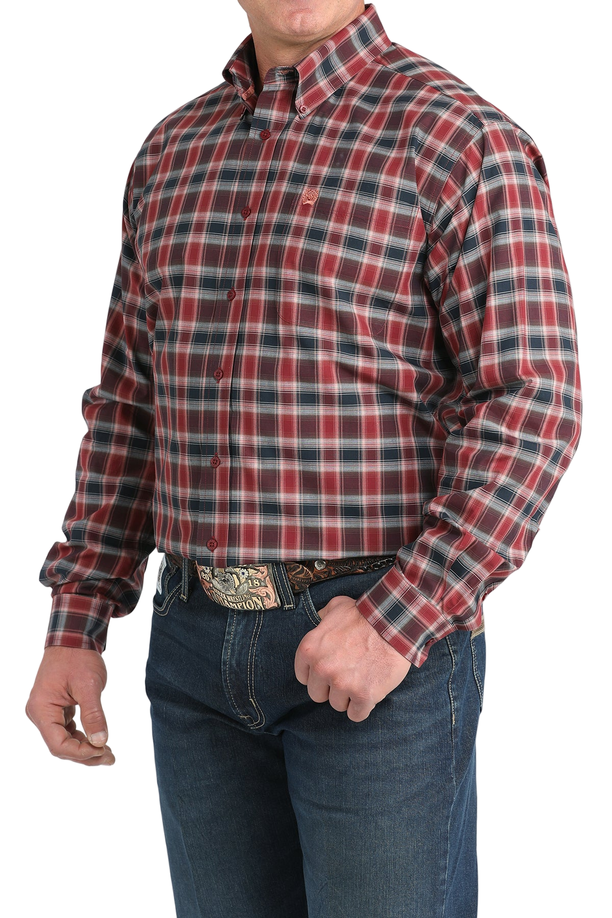 CINCH MEN'S PLAID SHIRT - BURGUNDY**FINAL SALE**