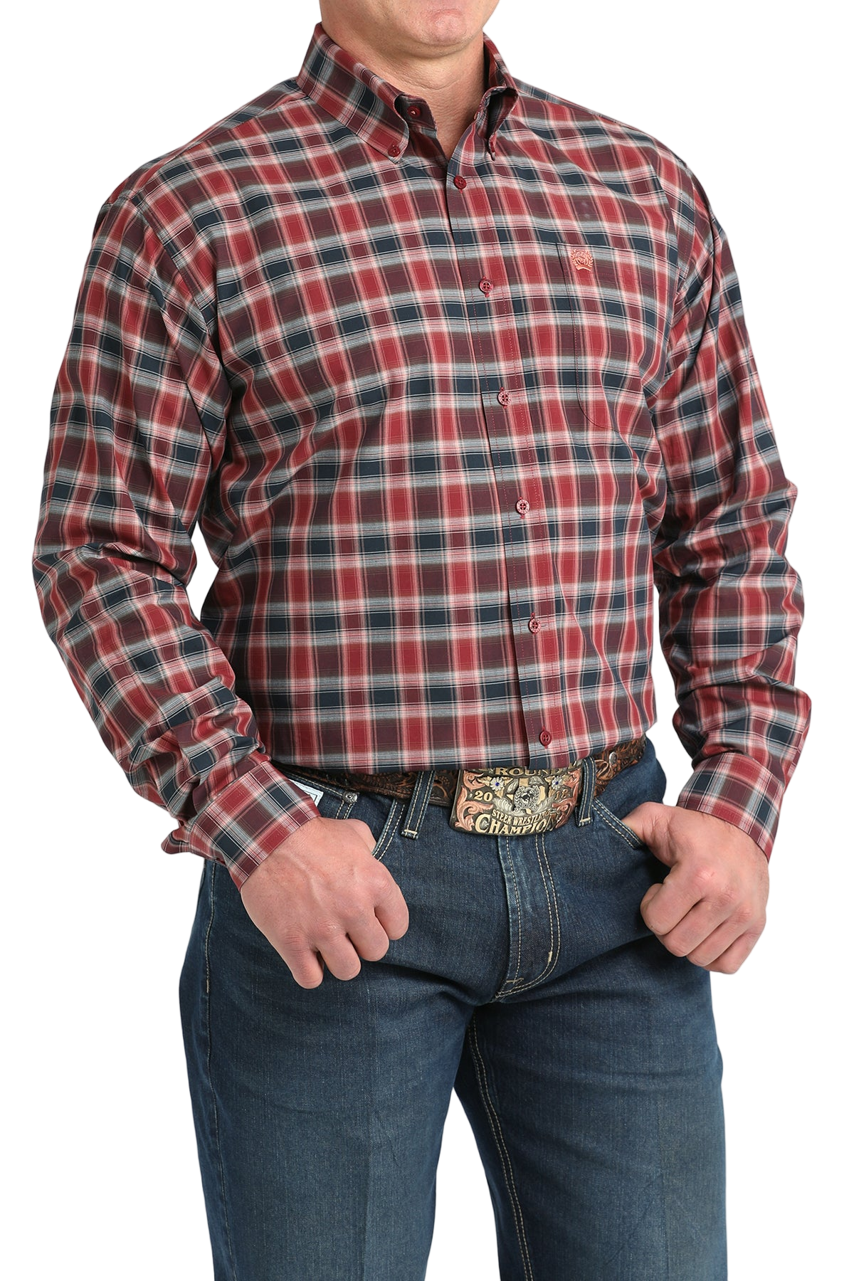 CINCH MEN'S PLAID SHIRT - BURGUNDY**FINAL SALE**
