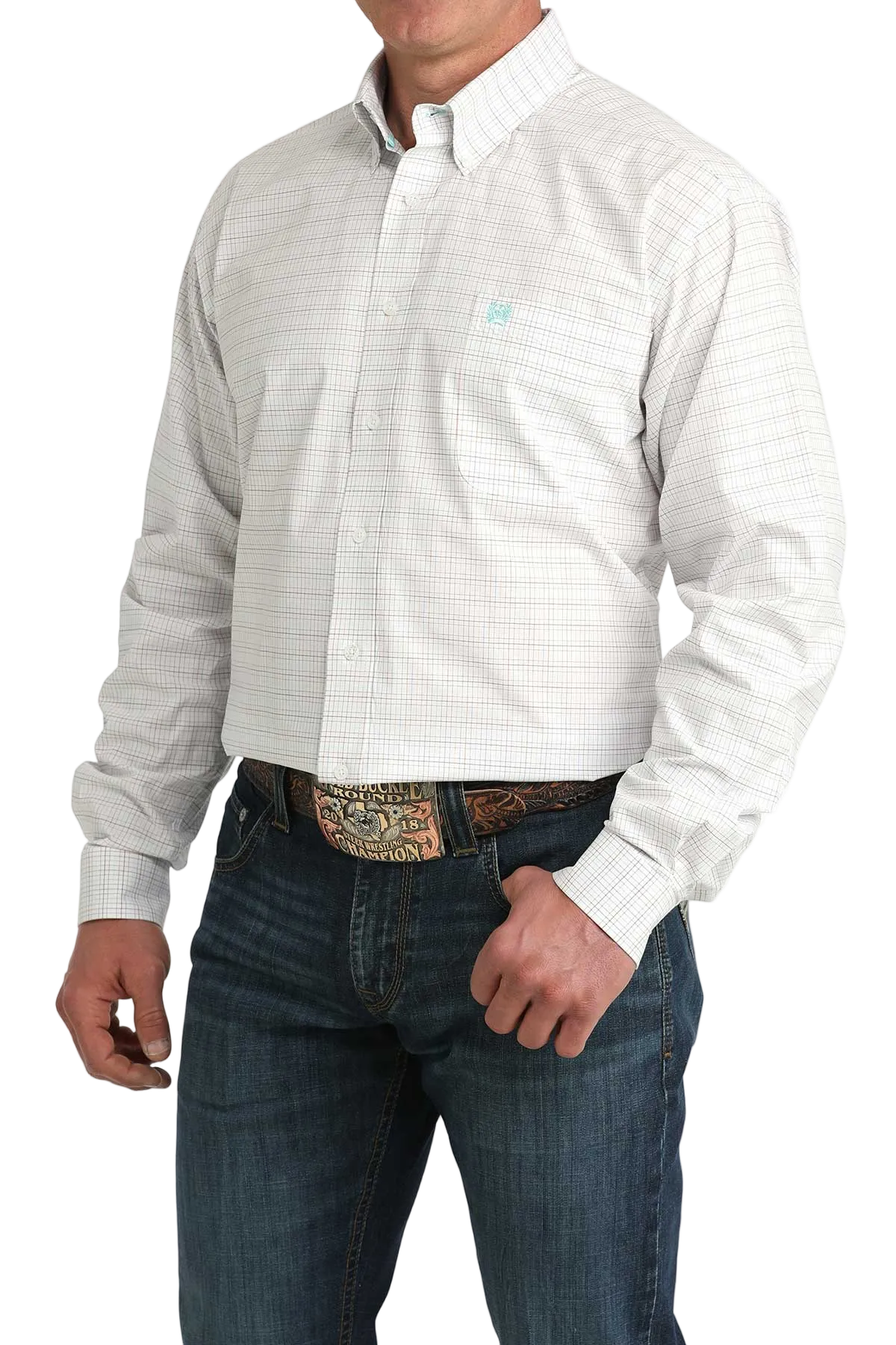 CINCH MENS LONG SLEEVE PLAID SHIRT - WHITE