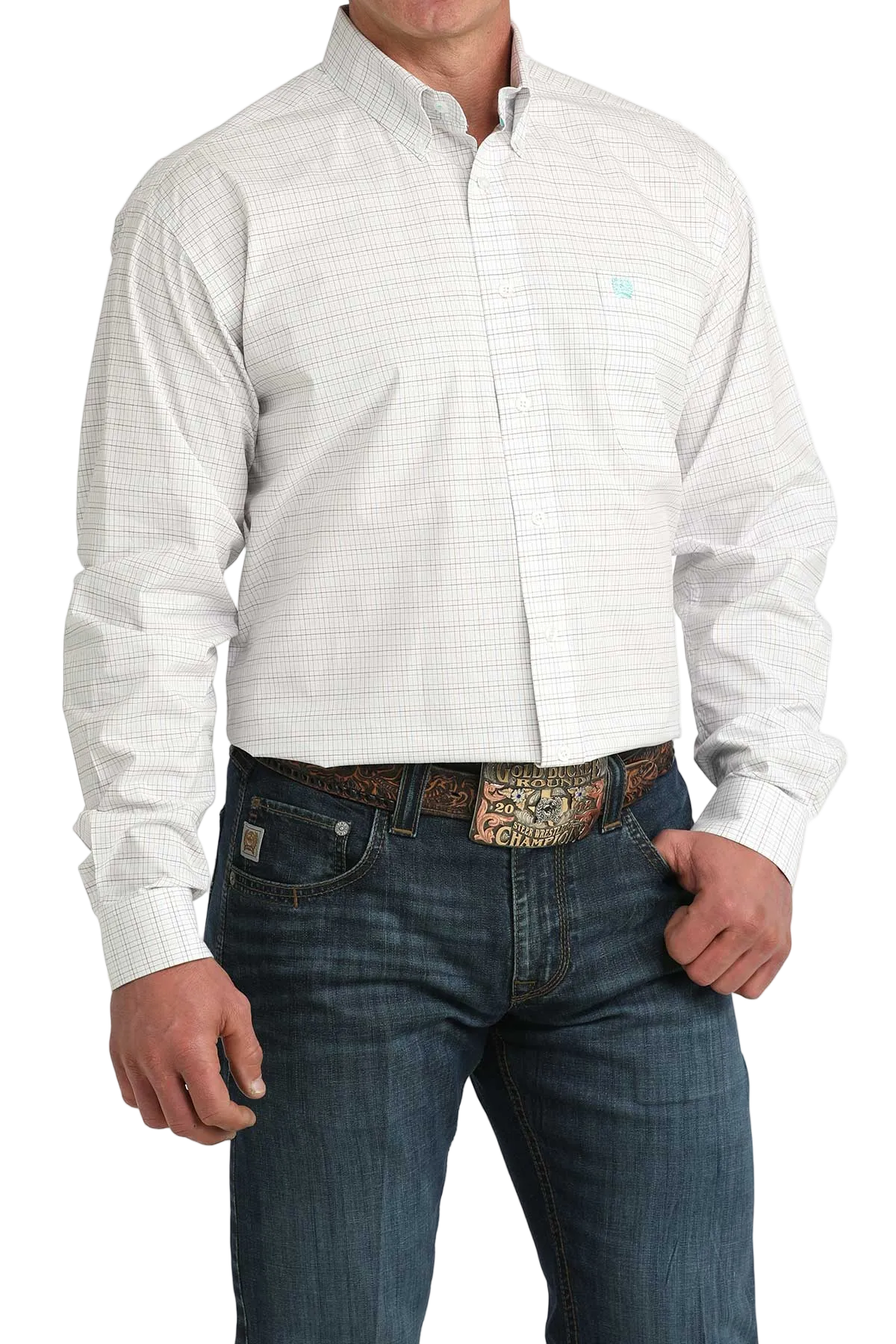 CINCH MENS LONG SLEEVE PLAID SHIRT - WHITE
