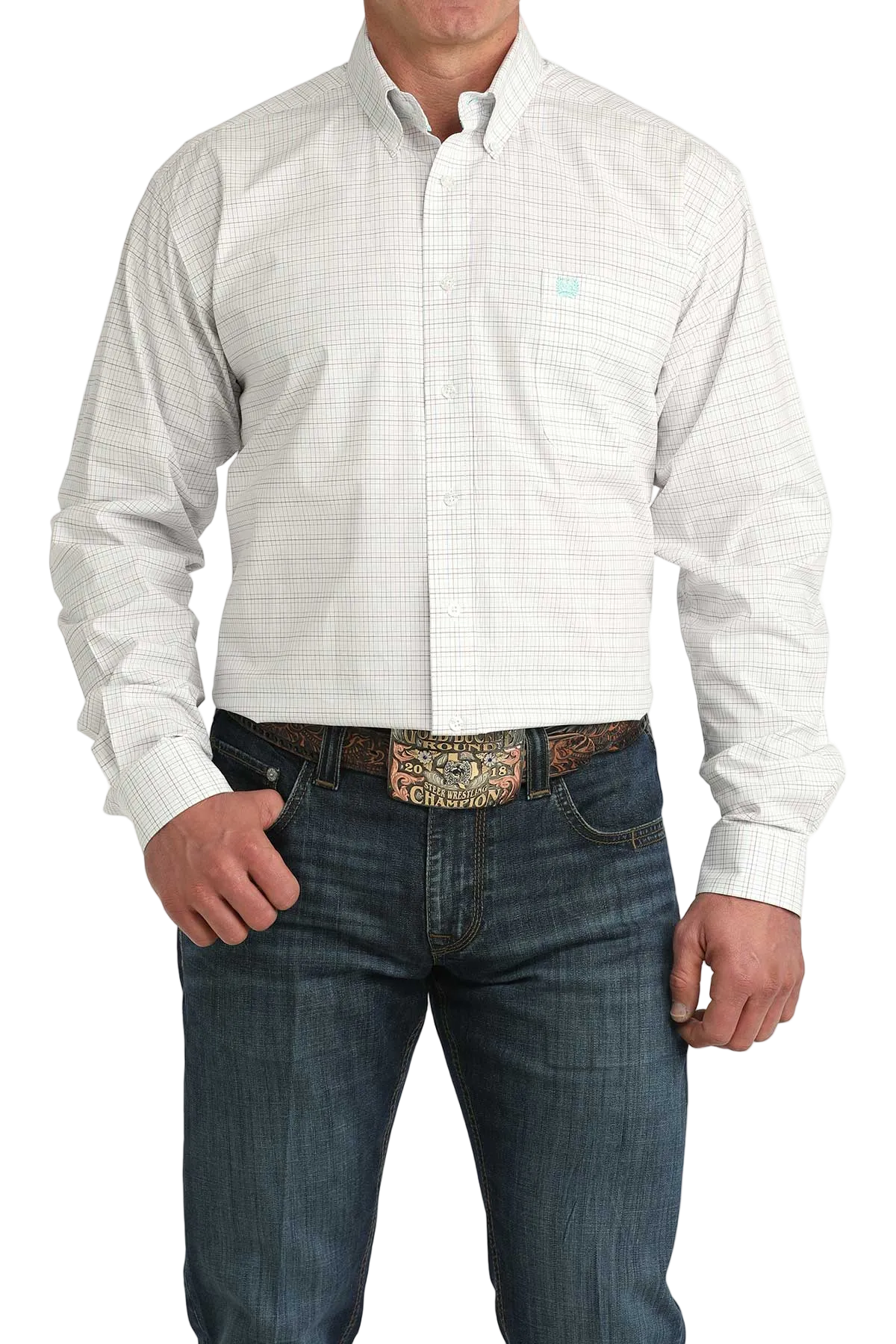 CINCH MENS LONG SLEEVE PLAID SHIRT - WHITE