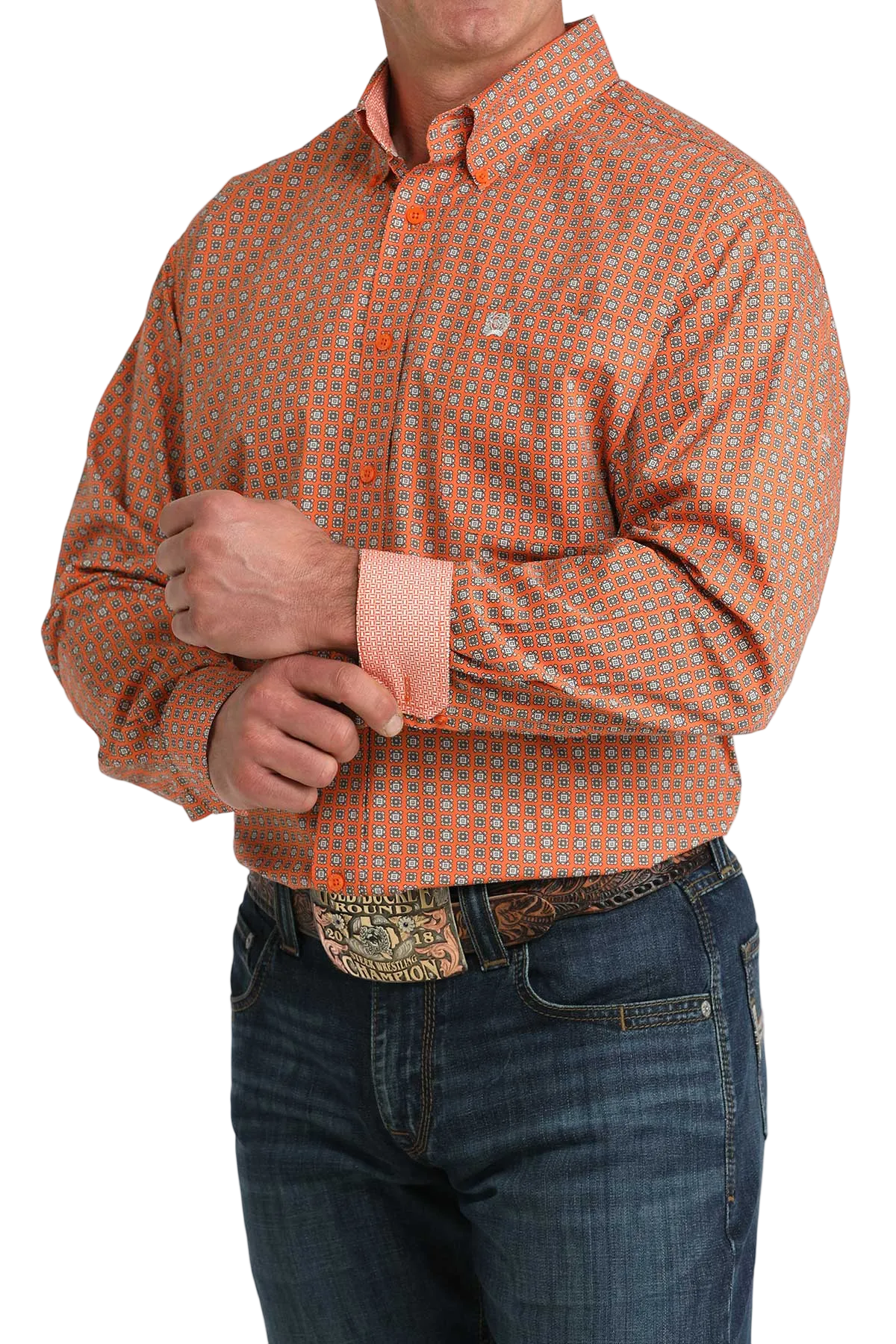 CINCH MENS LONG SLEEVE PRINT SHIRT - ORANGE