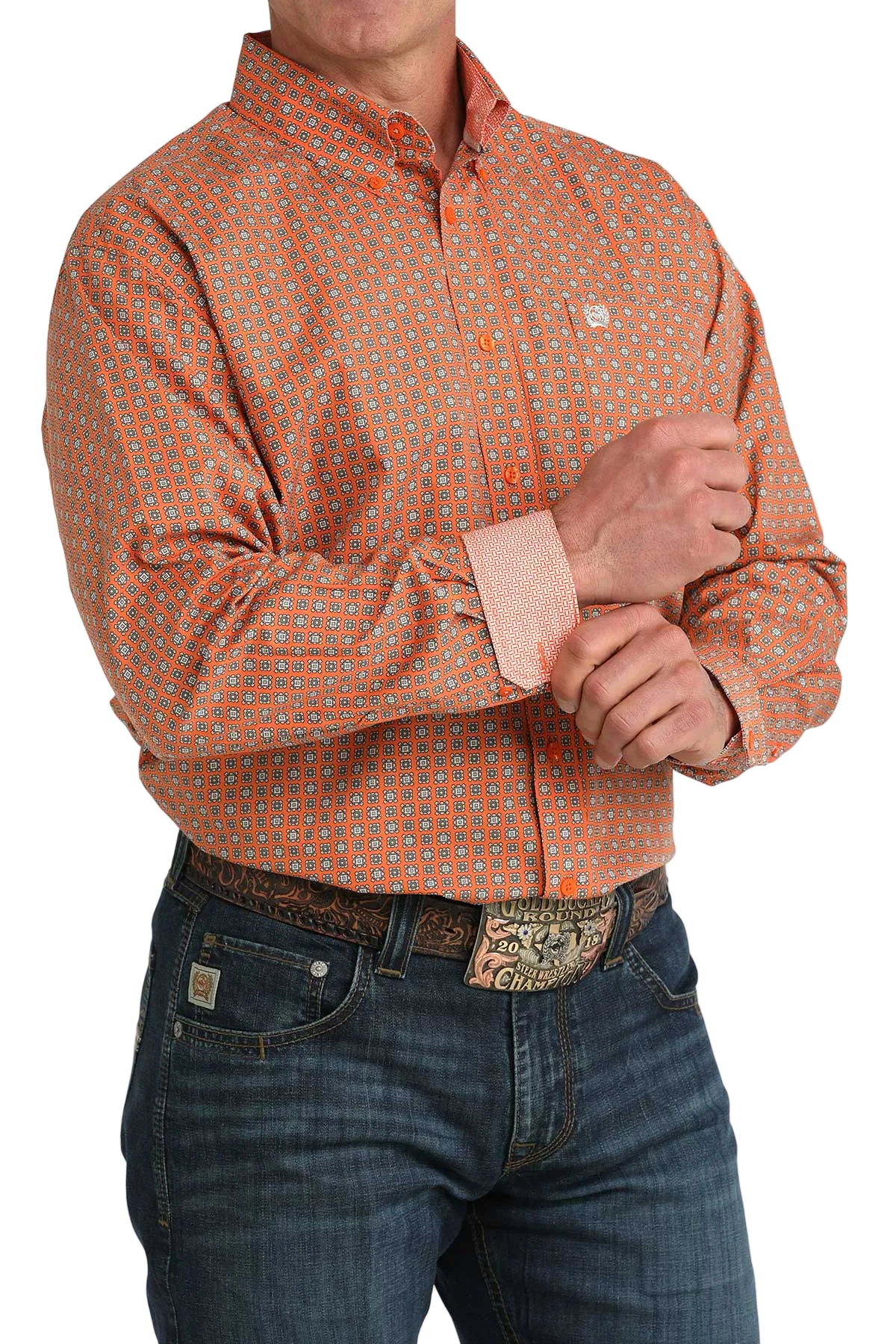 CINCH MENS LONG SLEEVE PRINT SHIRT - ORANGE