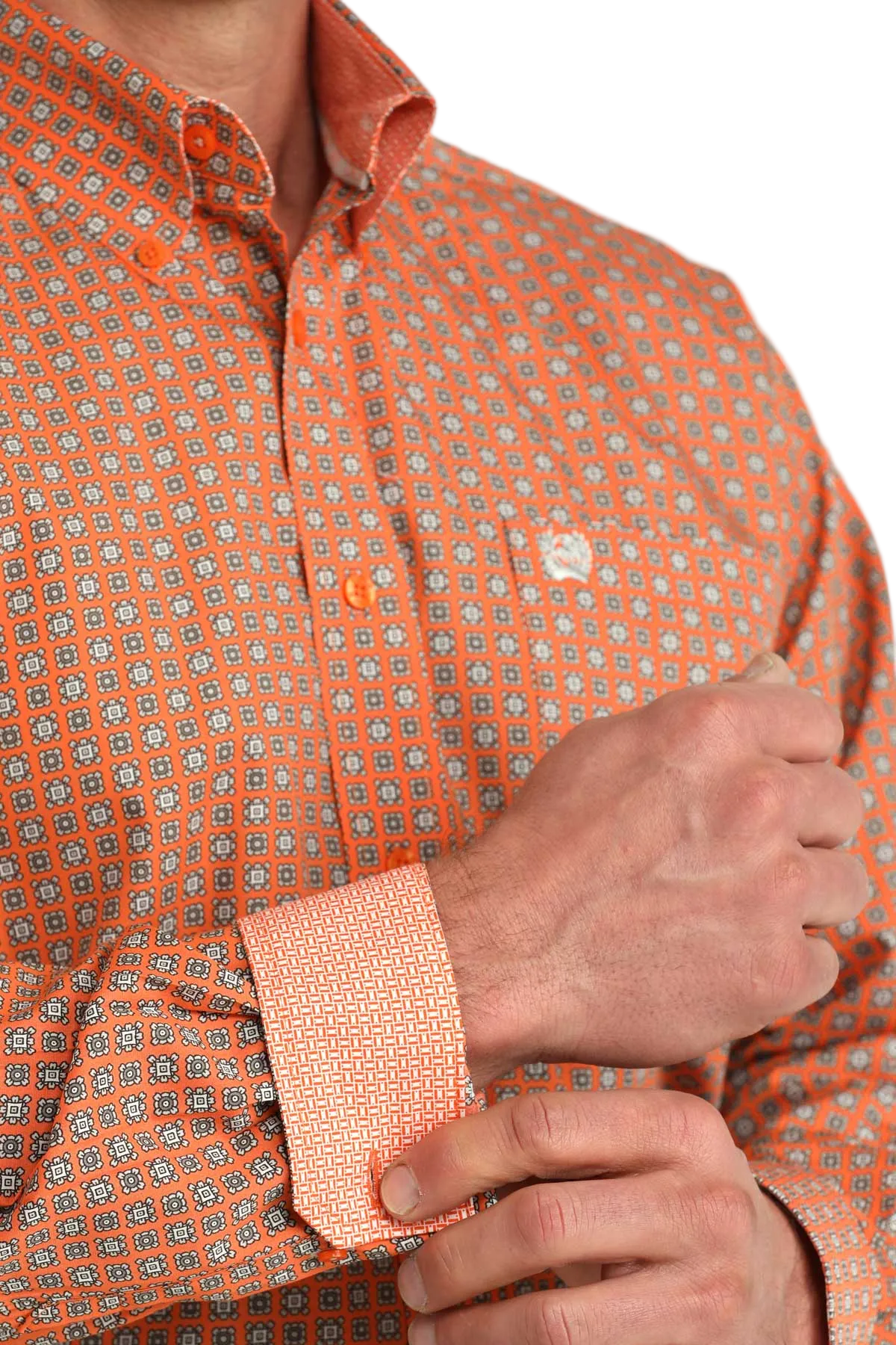 CINCH MENS LONG SLEEVE PRINT SHIRT - ORANGE