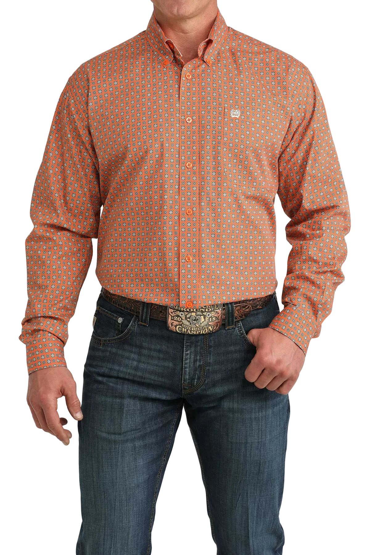 CINCH MENS LONG SLEEVE PRINT SHIRT - ORANGE
