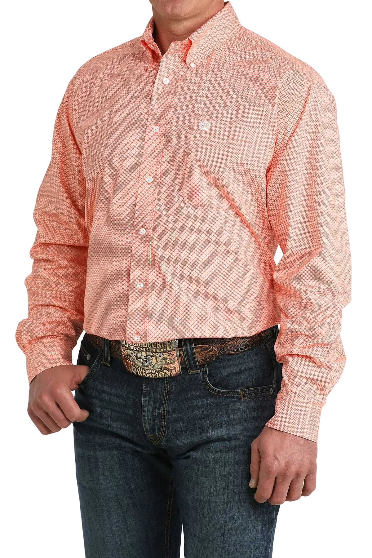 CINCH MENS LONG SLEEVE PRINT SHIRT - ORANGE