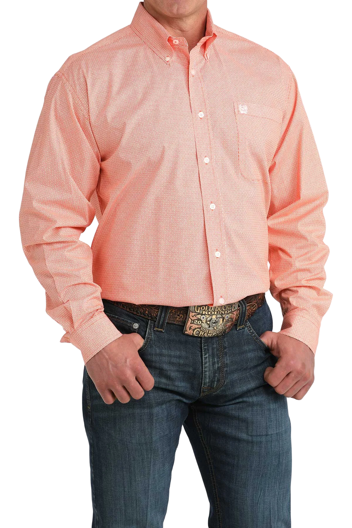CINCH MENS LONG SLEEVE PRINT SHIRT - ORANGE