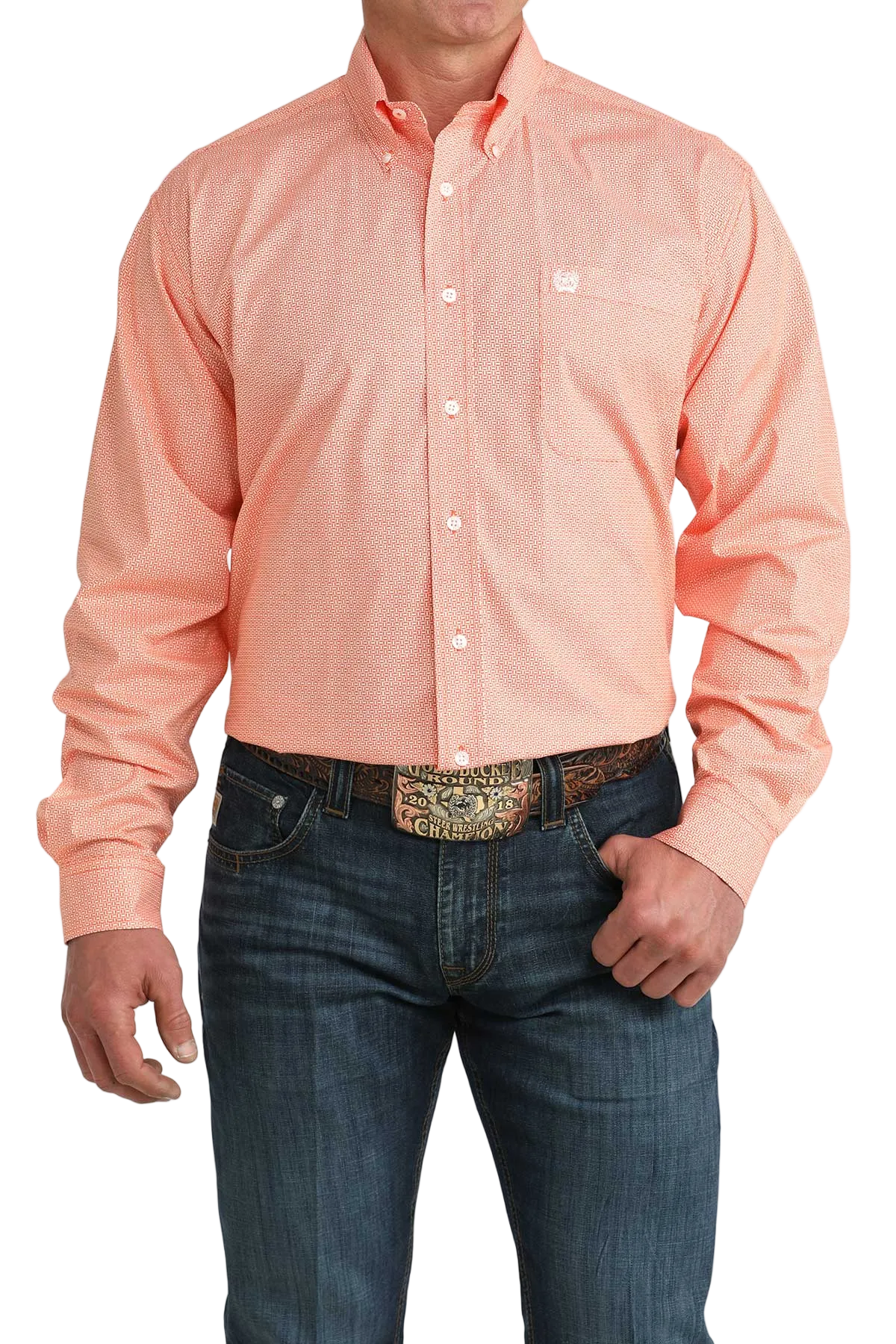CINCH MENS LONG SLEEVE PRINT SHIRT - ORANGE