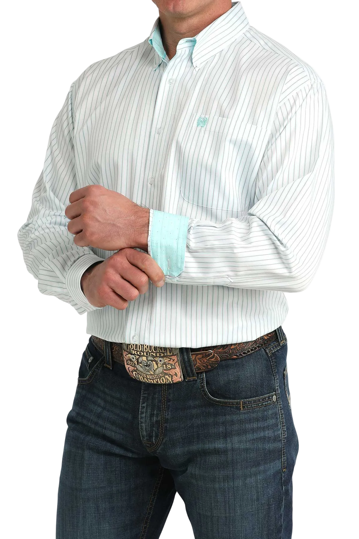 CINCH MENS LONG SLEEVE STRIPE SHIRT - WHITE