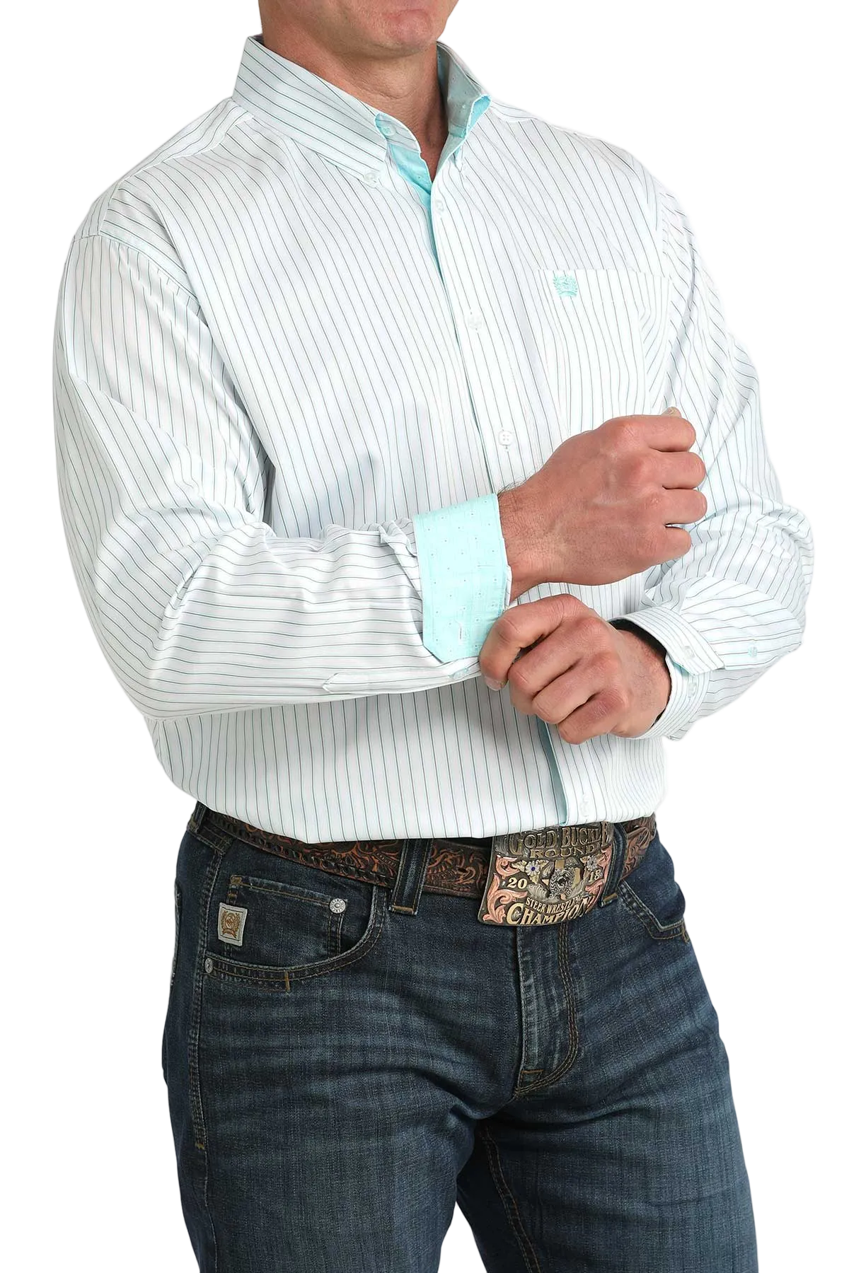 CINCH MENS LONG SLEEVE STRIPE SHIRT - WHITE