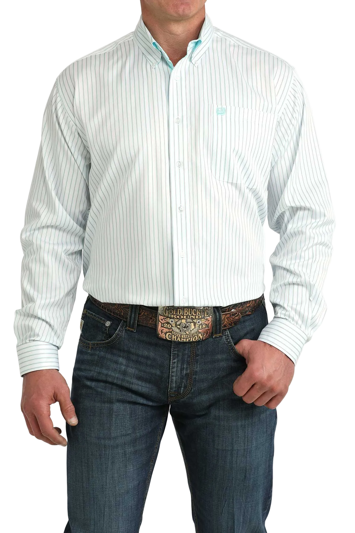 CINCH MENS LONG SLEEVE STRIPE SHIRT - WHITE