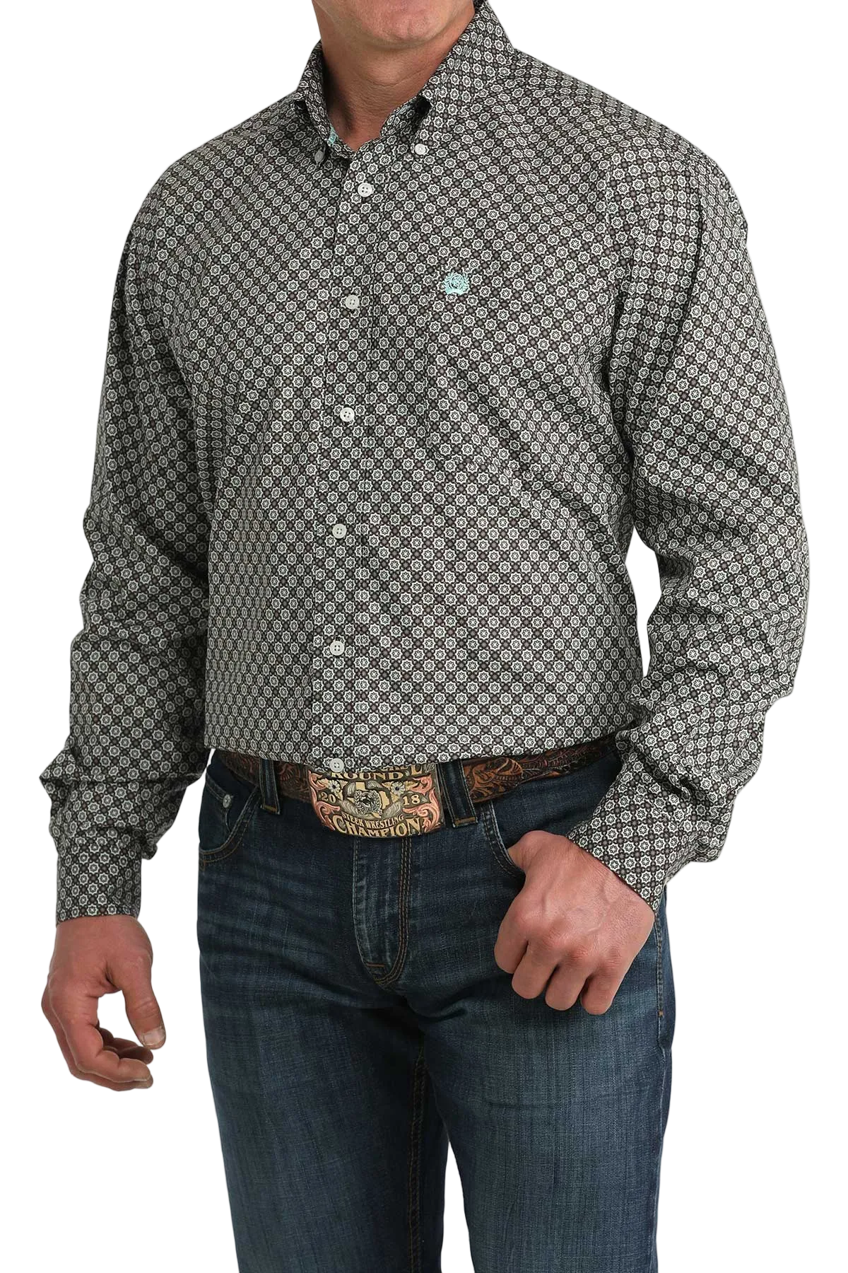 CINCH MENS LONG SLEEVE PRINT SHIRT - BROWN