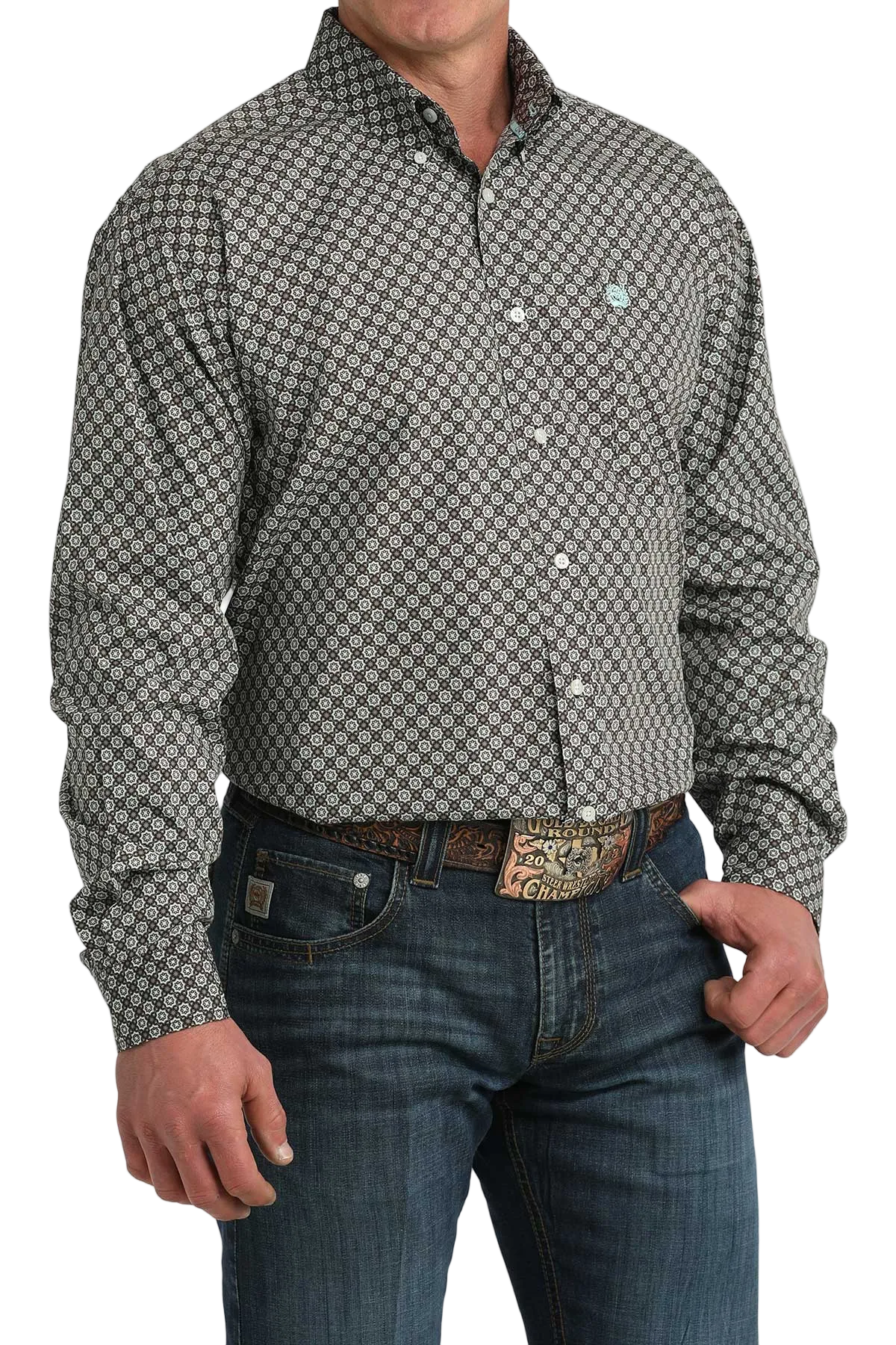 CINCH MENS LONG SLEEVE PRINT SHIRT - BROWN