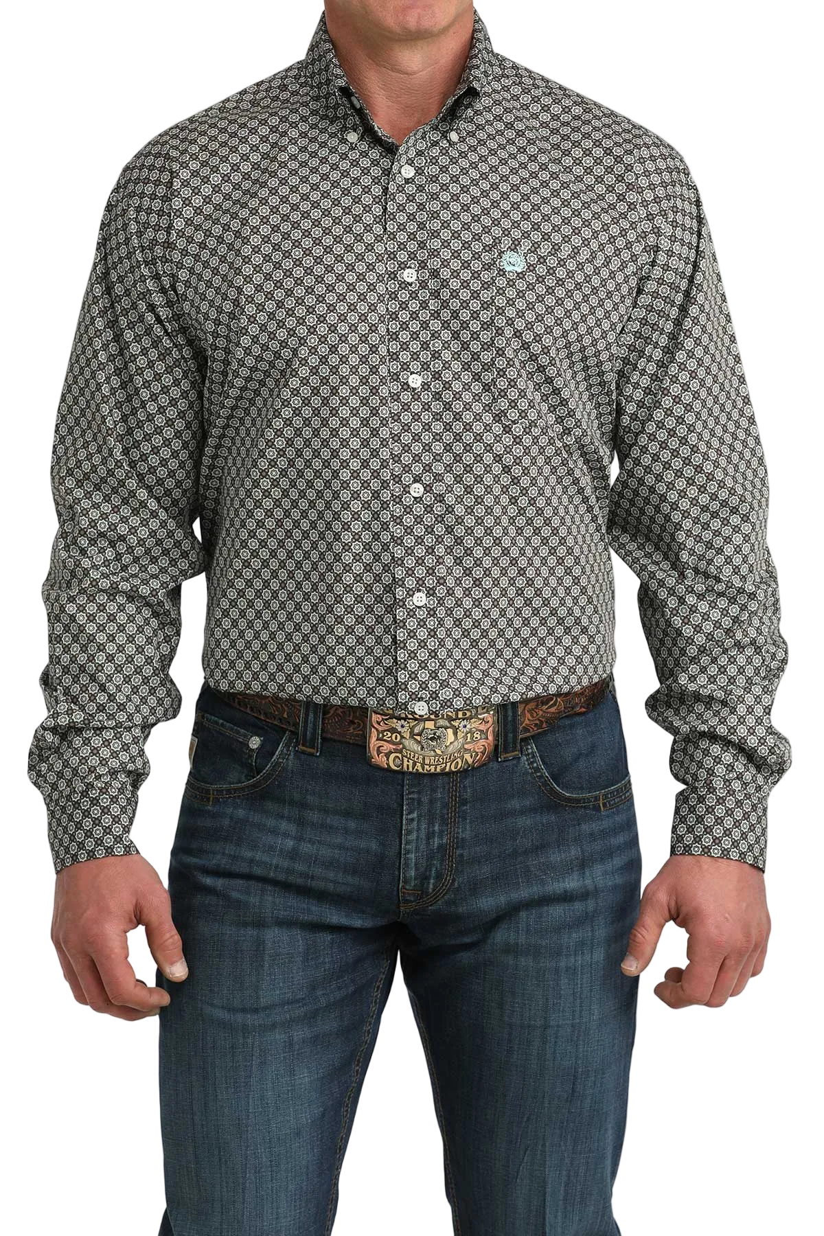 CINCH MENS LONG SLEEVE PRINT SHIRT - BROWN