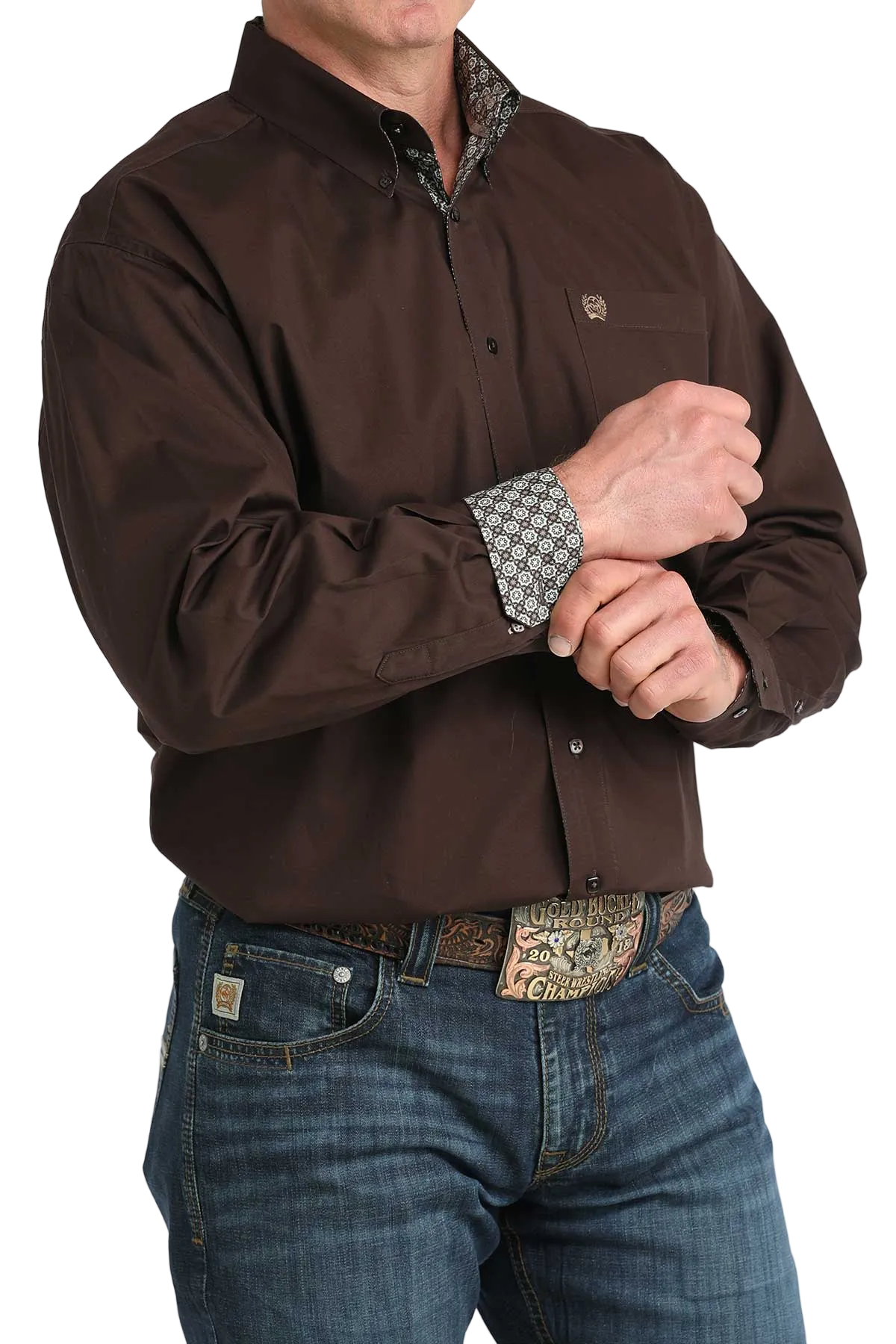 CINCH MENS LONG SLEEVE SOLID SHIRT - BROWN