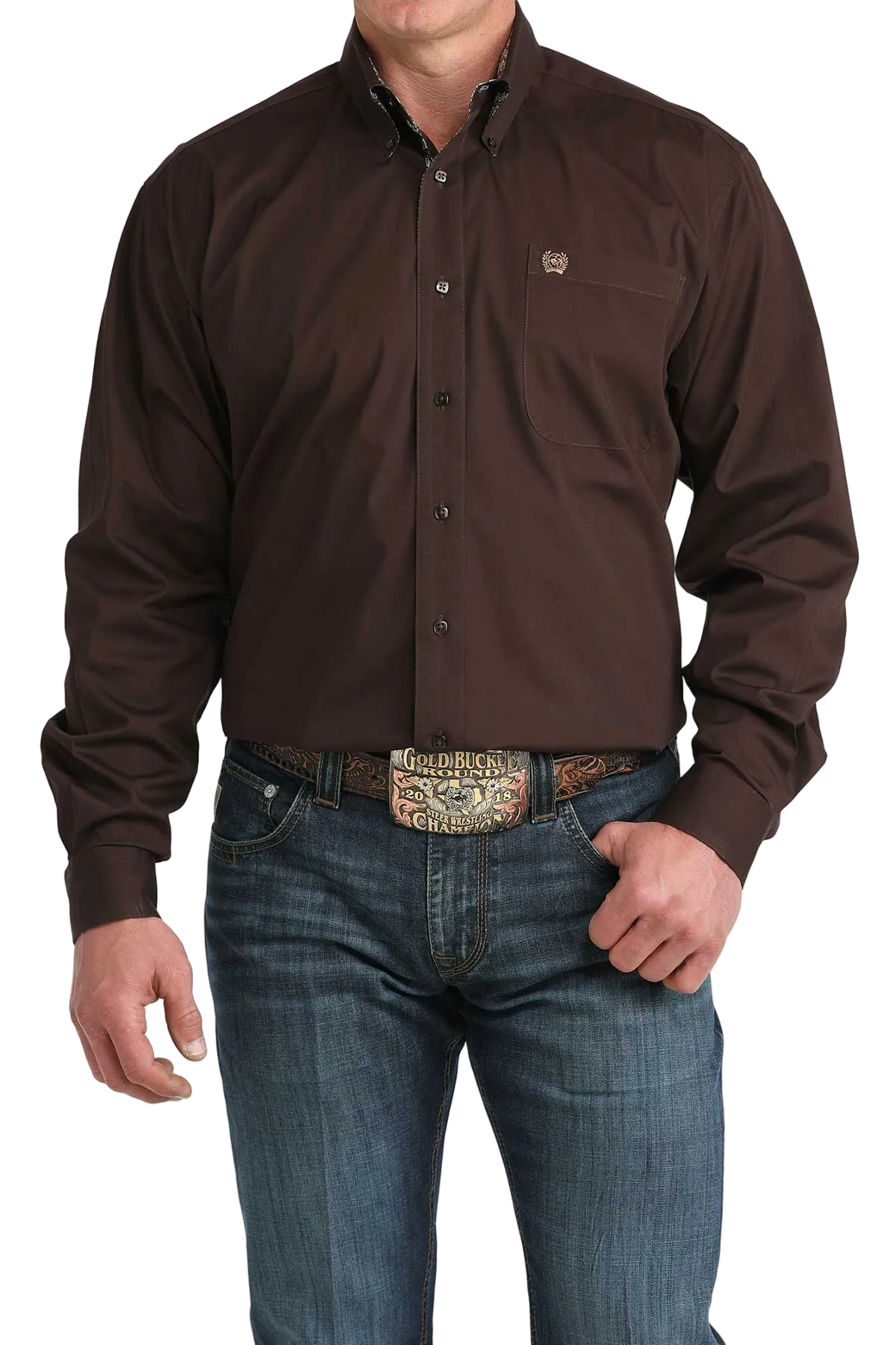CINCH MENS LONG SLEEVE SOLID SHIRT - BROWN