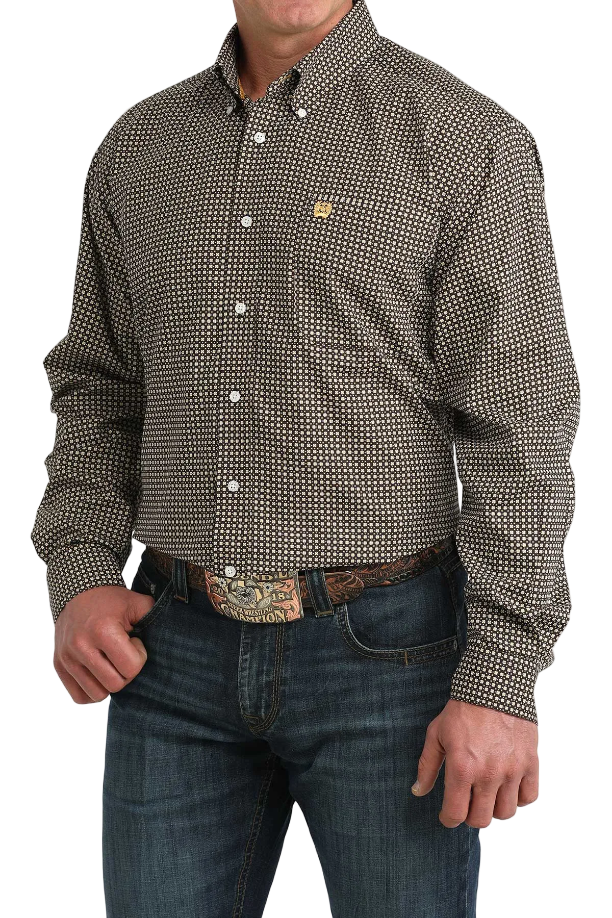 CINCH MENS LONG SLEEVE PRINT SHIRT - BROWN