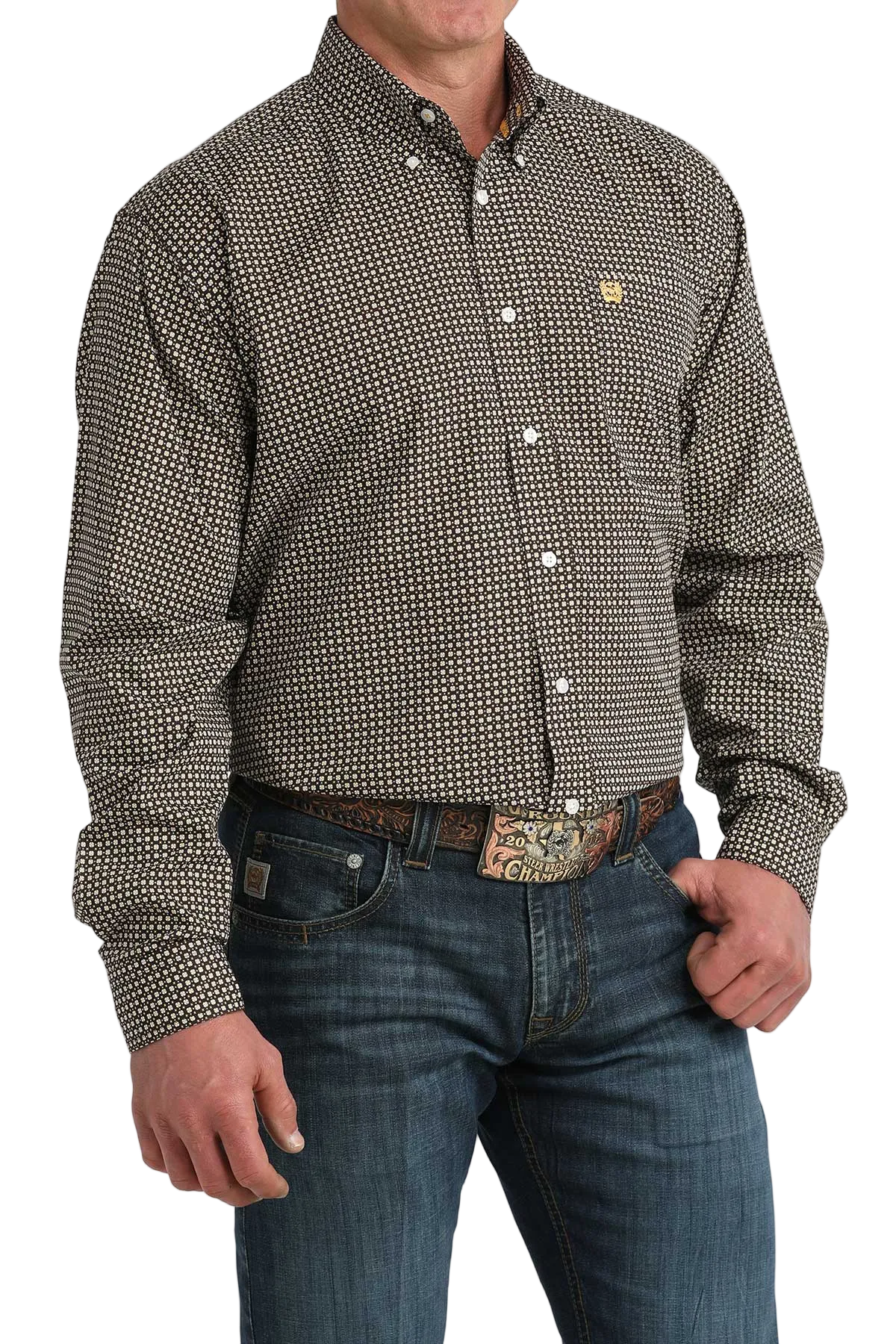 CINCH MENS LONG SLEEVE PRINT SHIRT - BROWN