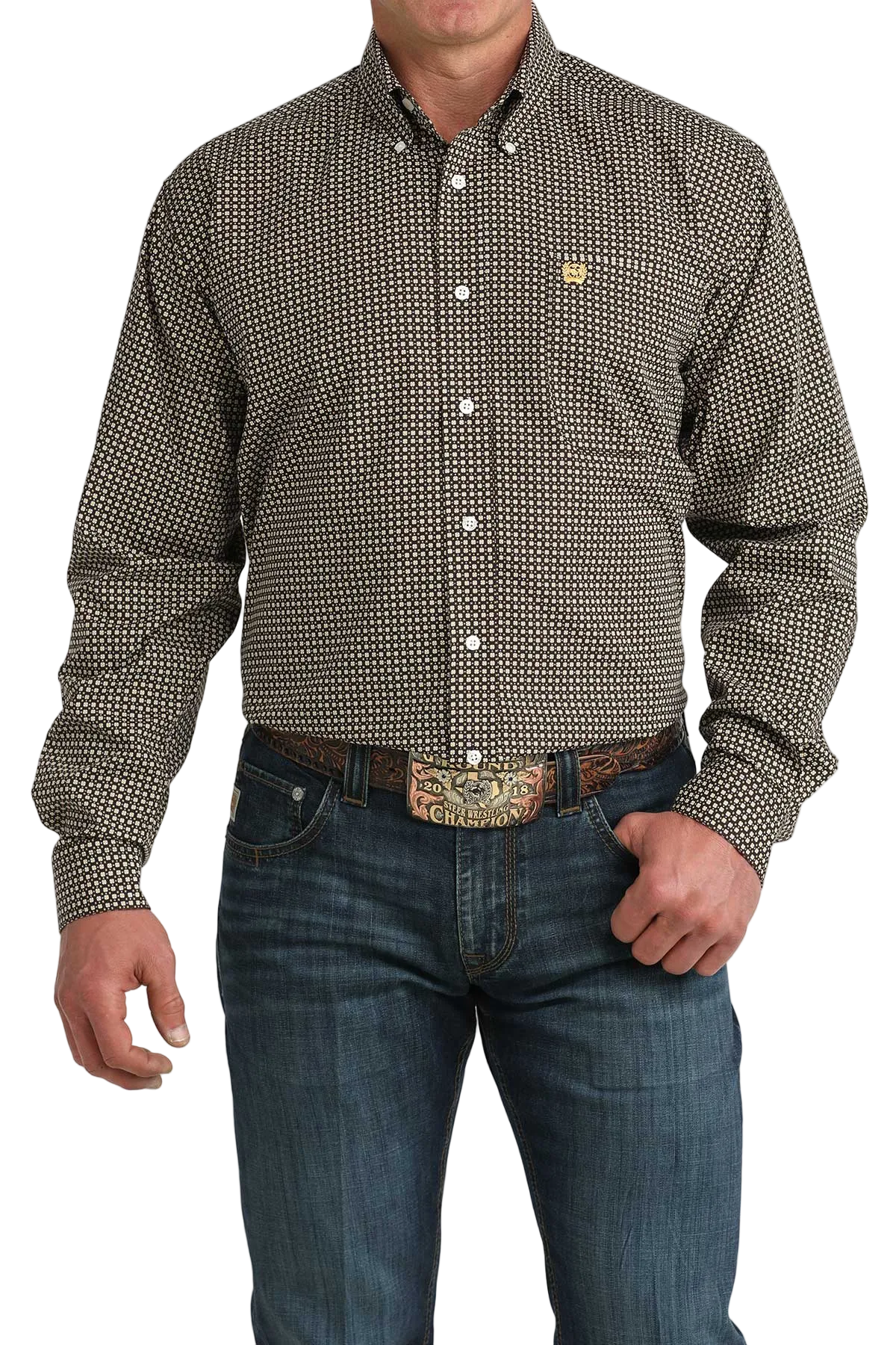 CINCH MENS LONG SLEEVE PRINT SHIRT - BROWN