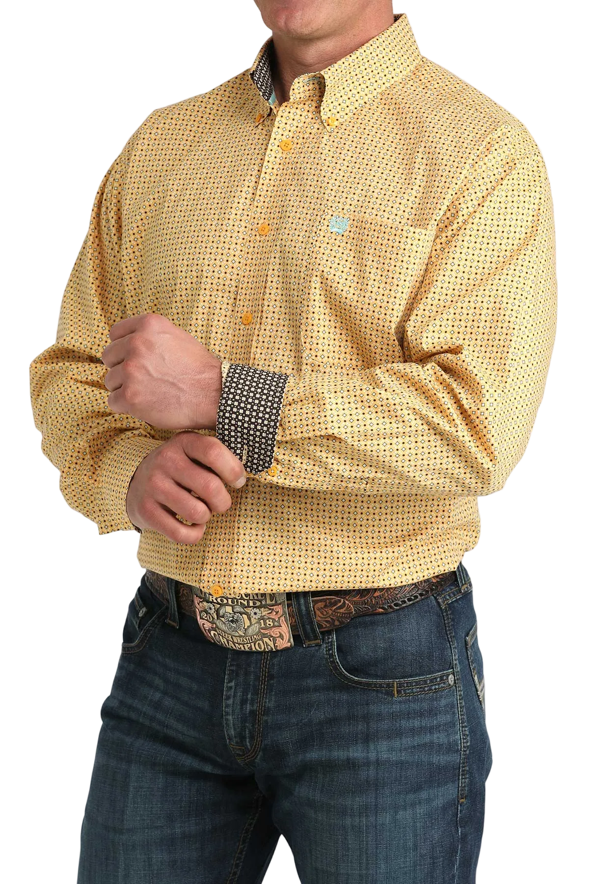 CINCH MENS LONG SLEEVE PRINT SHIRT -  YELLOW