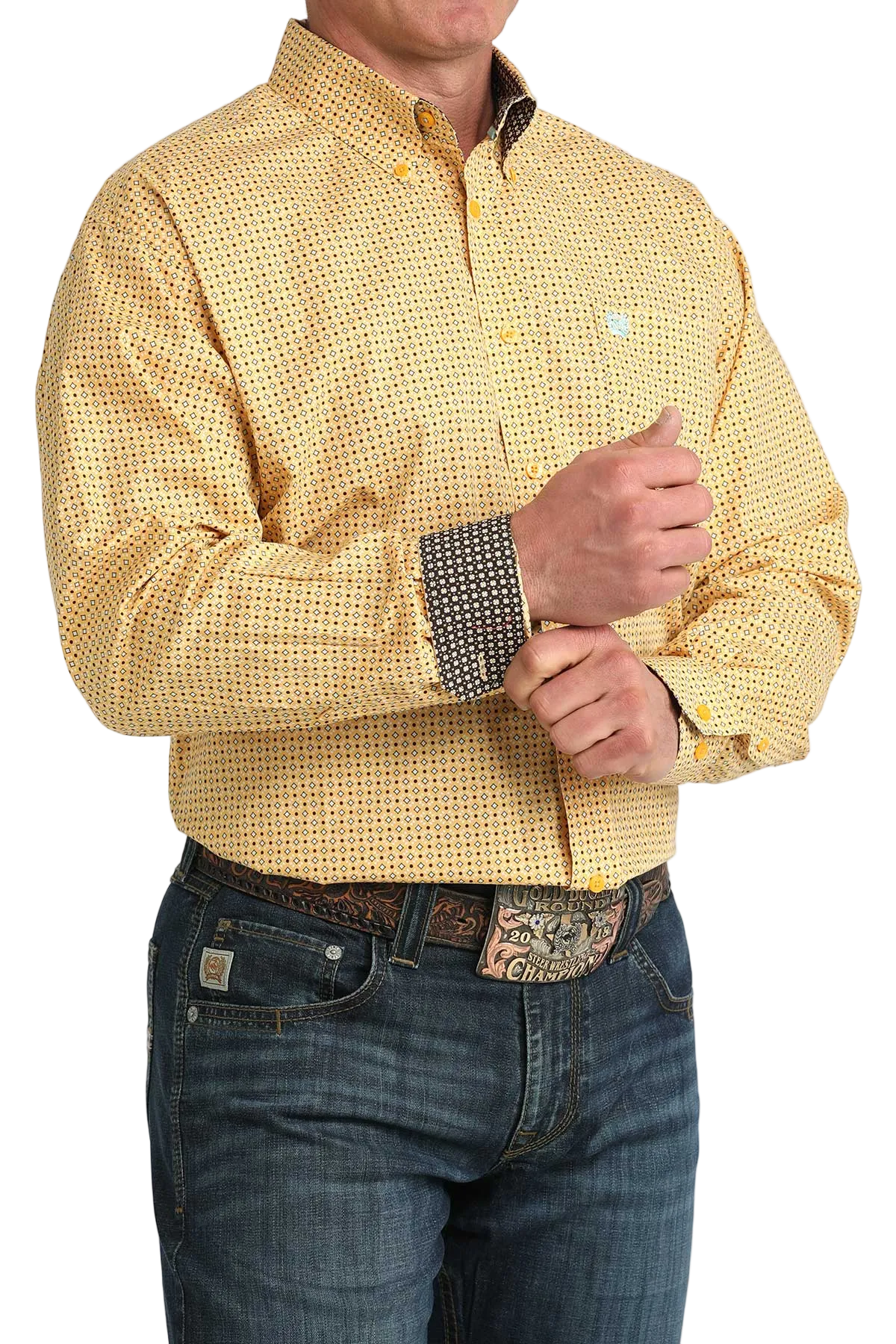 CINCH MENS LONG SLEEVE PRINT SHIRT -  YELLOW