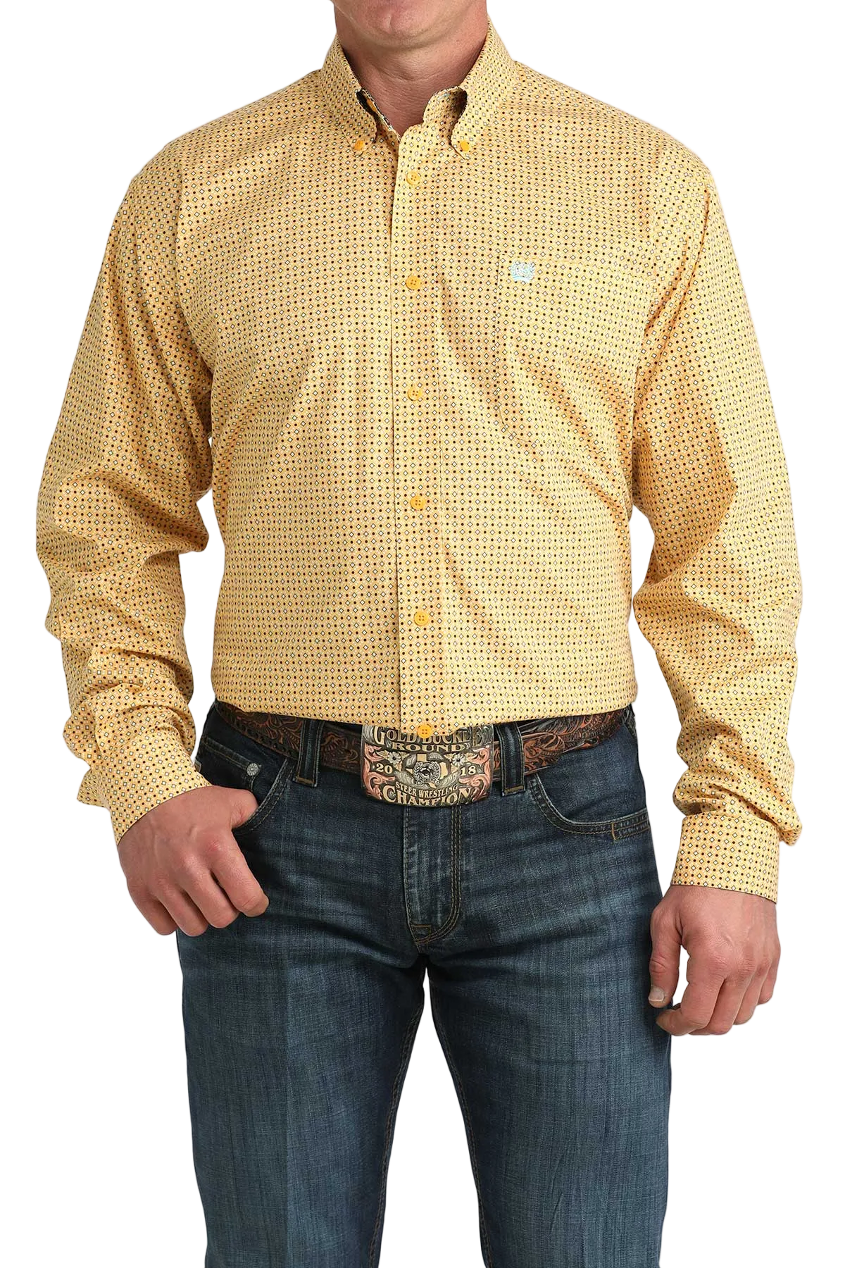 CINCH MENS LONG SLEEVE PRINT SHIRT -  YELLOW