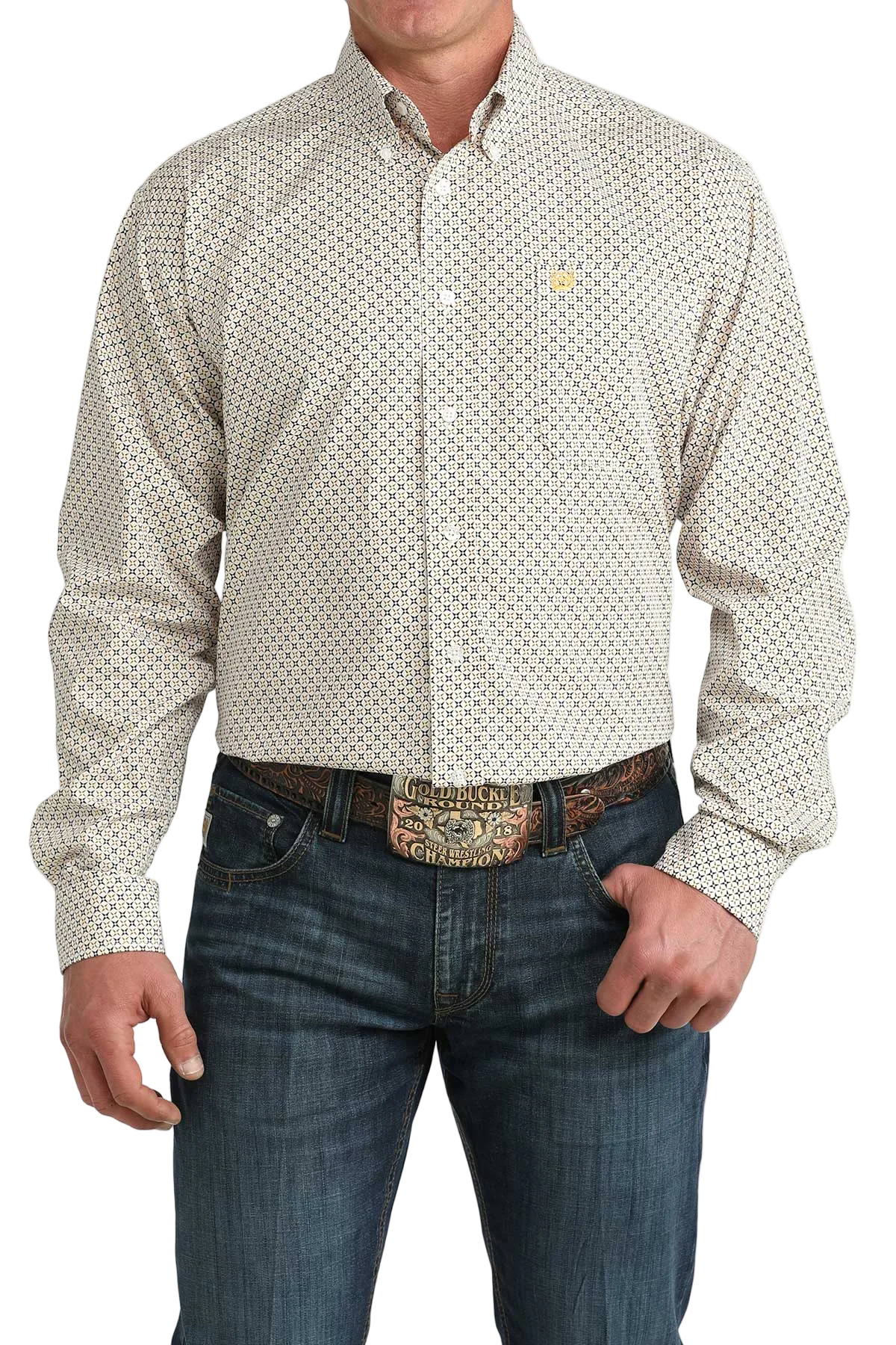 CINCH MENS LONG SLEEVE PRINT SHIRT - WHITE