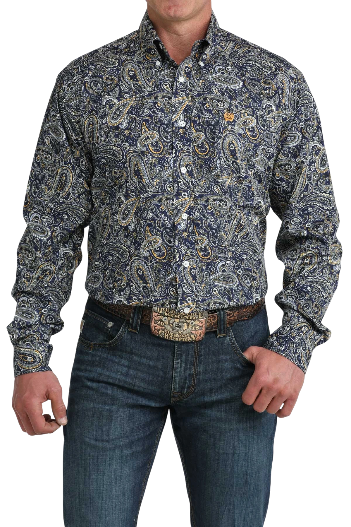 CINCH MENS LONG SLEEVE PAISLEY - BLUE