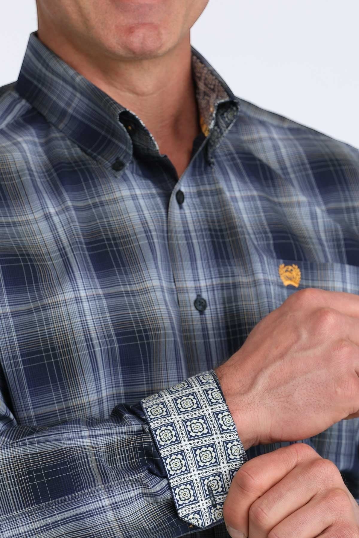 CINCH MENS LONG SLEEVE PLAID - BLUE