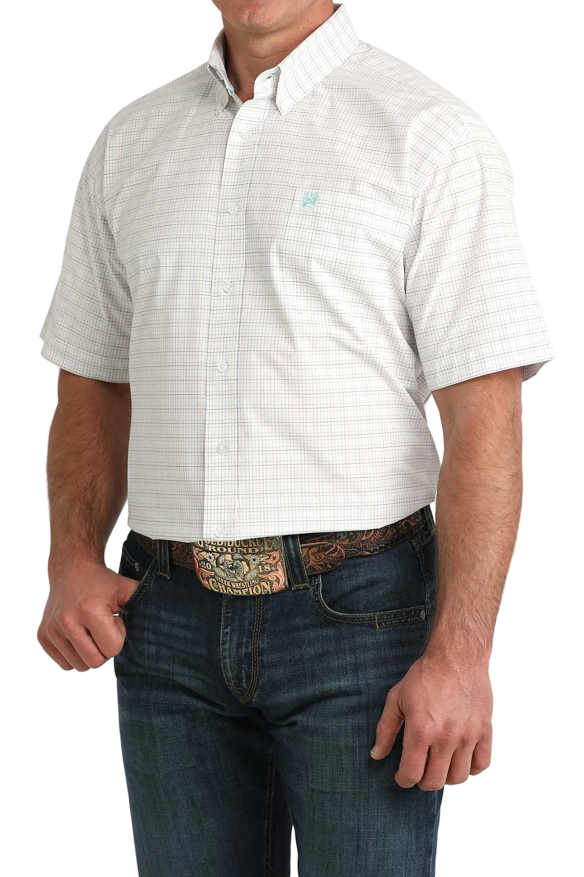 CINCH MENS SHORT SLEEVE PLAID SHIRT - WHITE