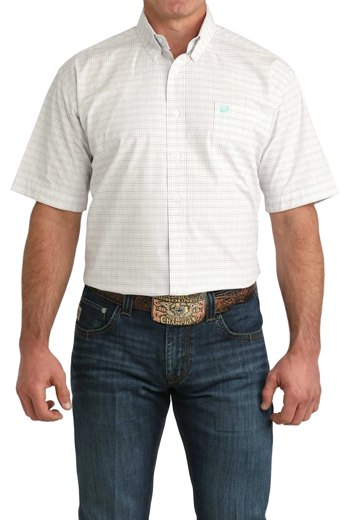 CINCH MENS SHORT SLEEVE PLAID SHIRT - WHITE