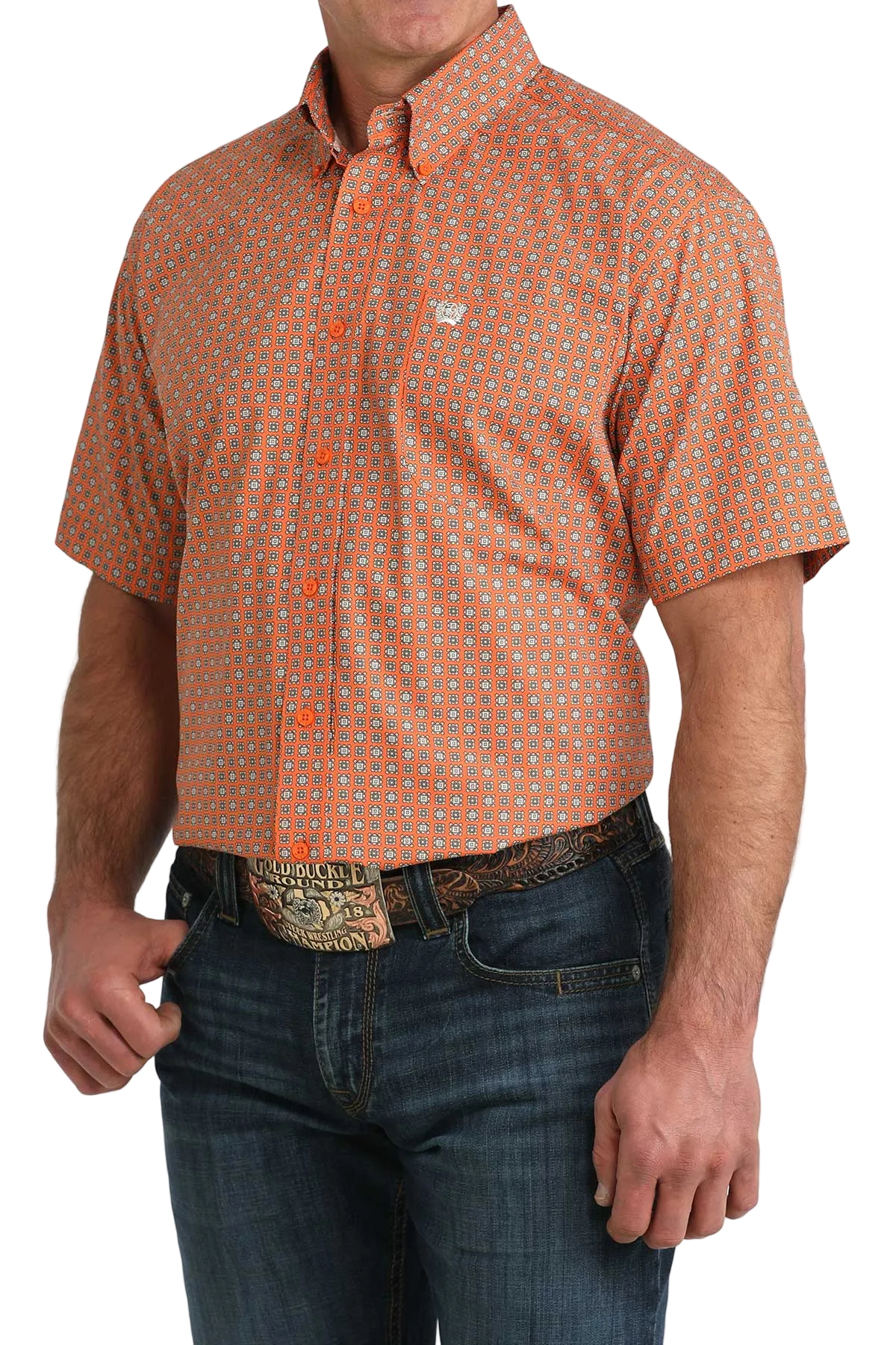 CINCH MENS SHORT SLEEVE PRINT SHIRT - ORANGE