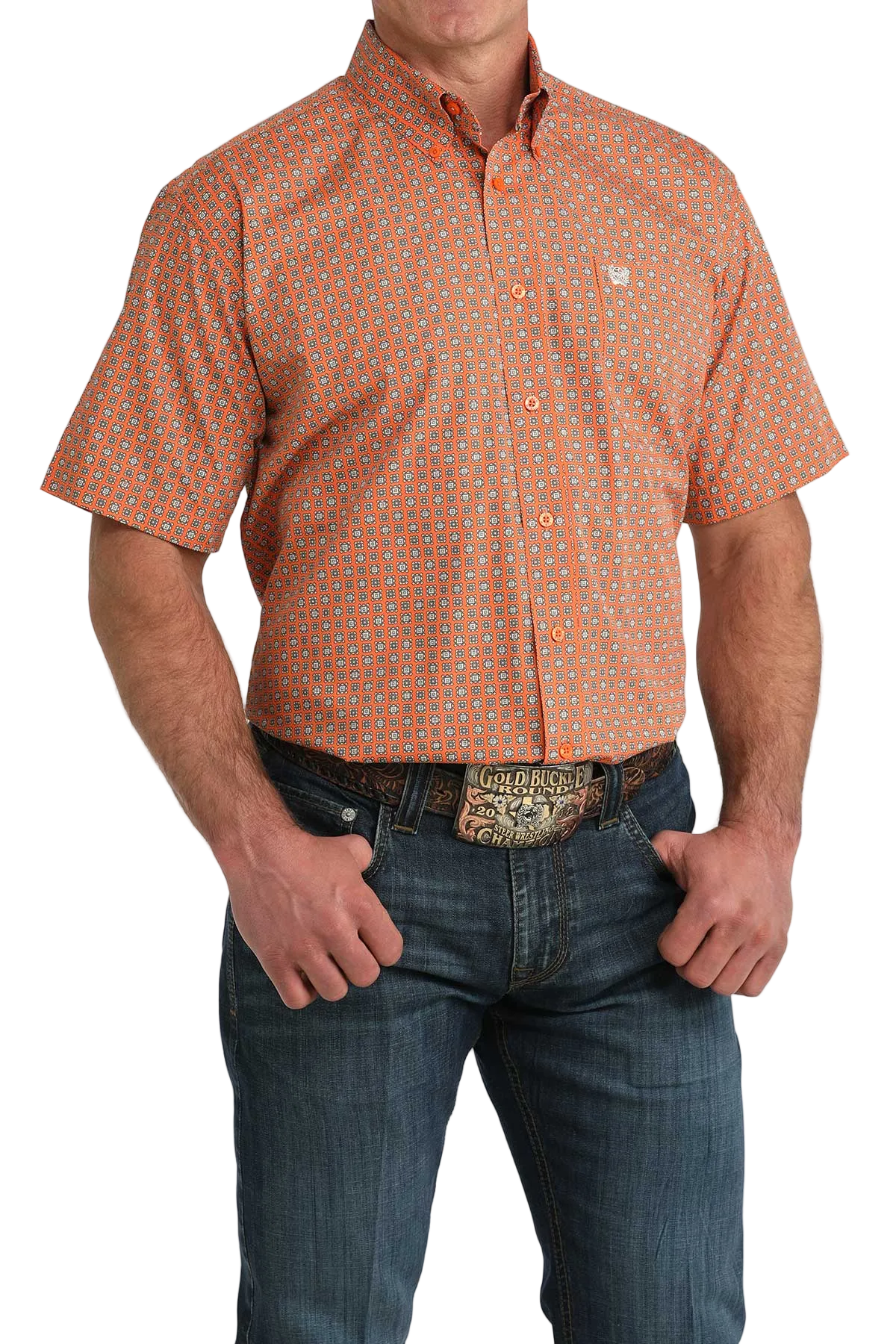 CINCH MENS SHORT SLEEVE PRINT SHIRT - ORANGE