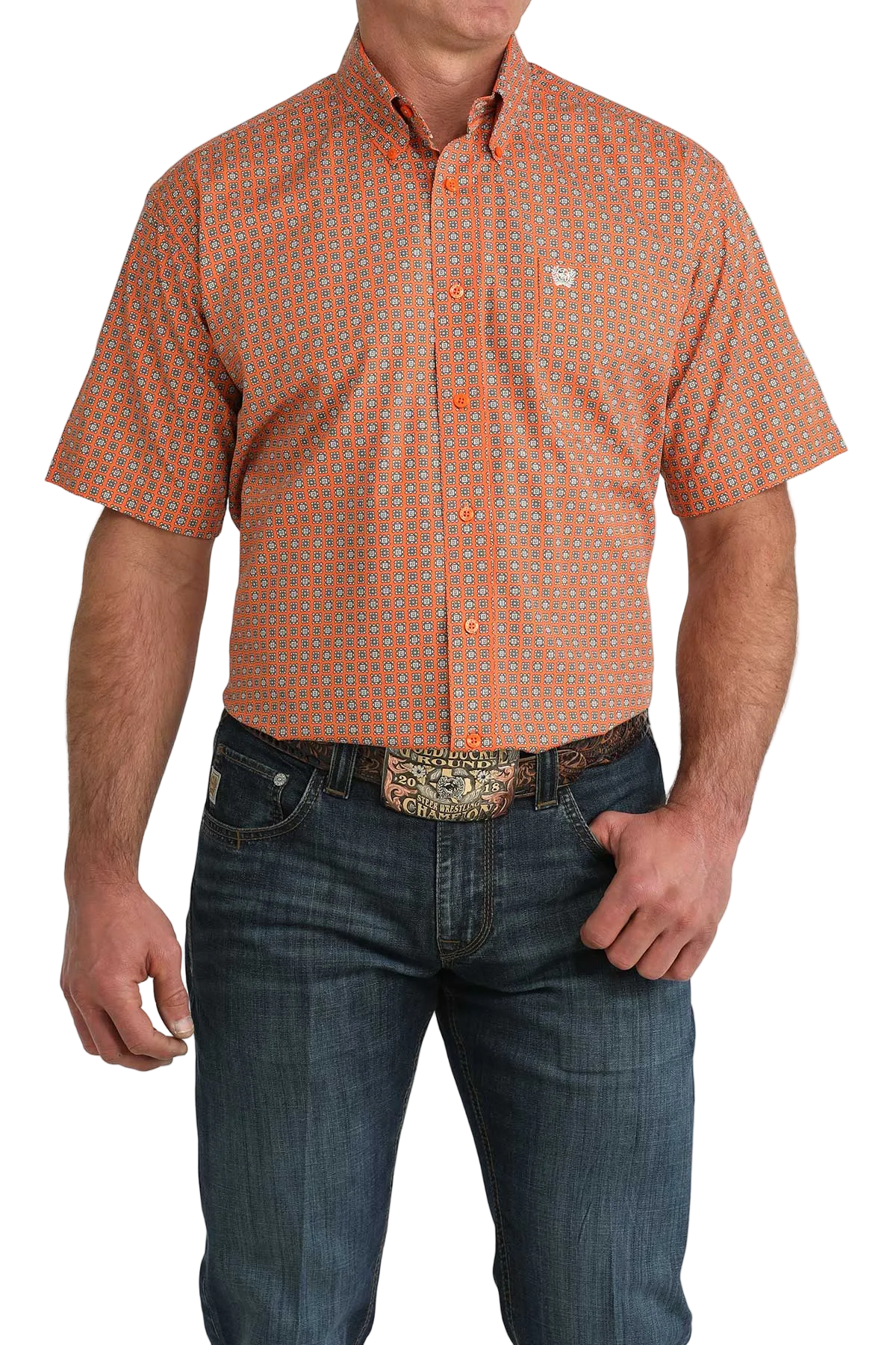 CINCH MENS SHORT SLEEVE PRINT SHIRT - ORANGE