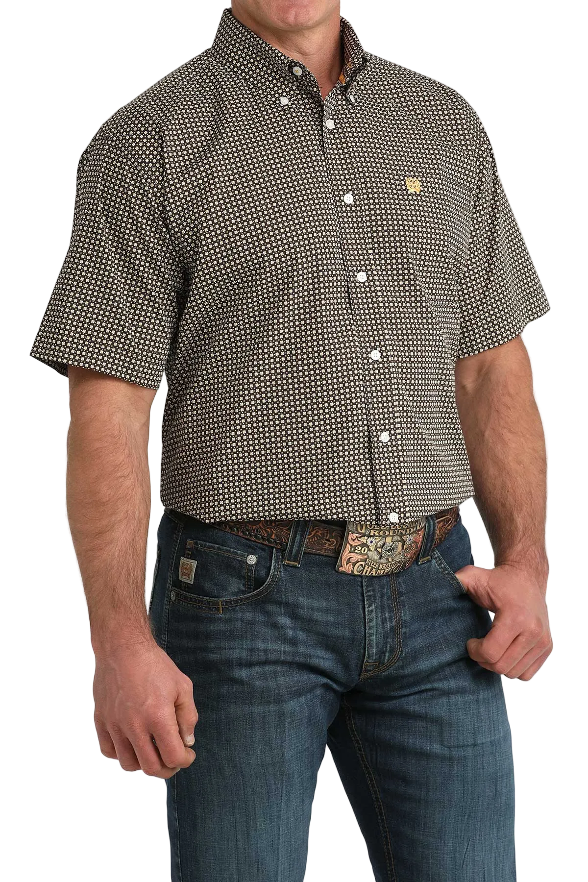 CINCH MENS SHORT SLEEVE PRINT SHIRT - BROWN