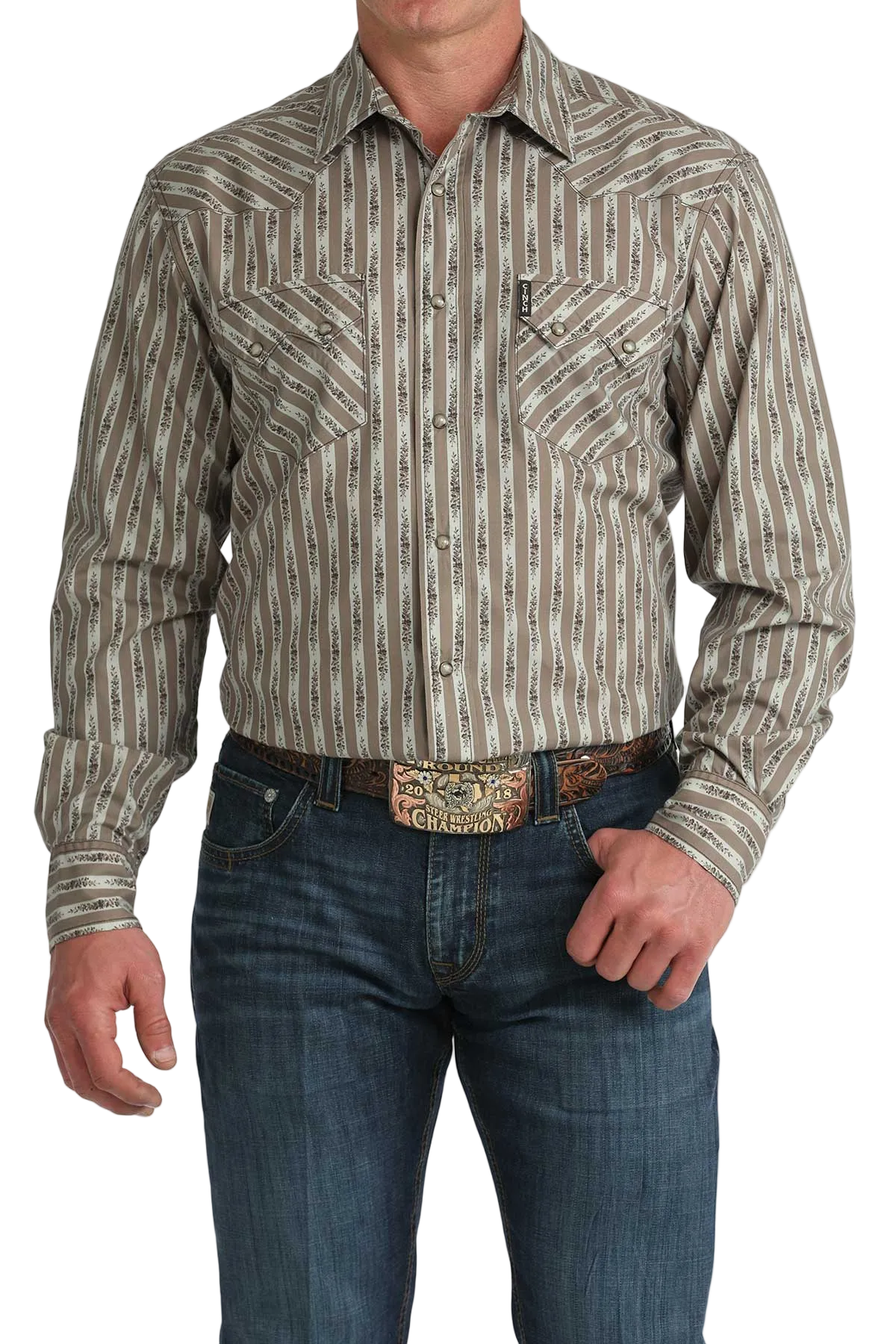 CINCH MENS LONG SLEEVE PRINT WESTERN SHIRT - KHAKI