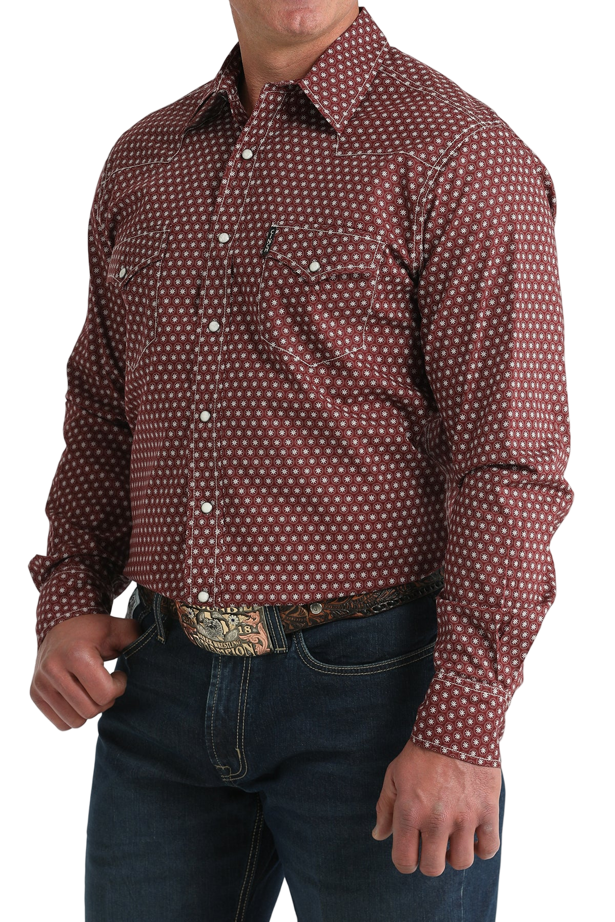 CINCH MEN'S PRINT WESTERN SHIRT - BURGUNDY**FINAL SALE**