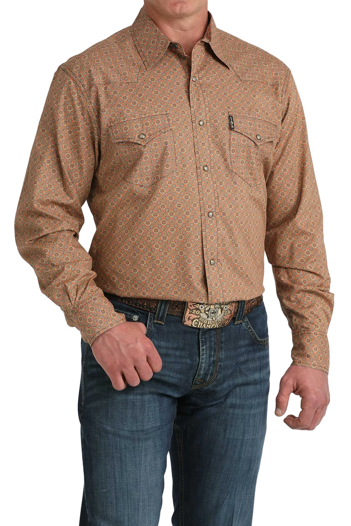 CINCH MENS LONG SLEEVE PRINT WESTERN SHIRT - ORANGE