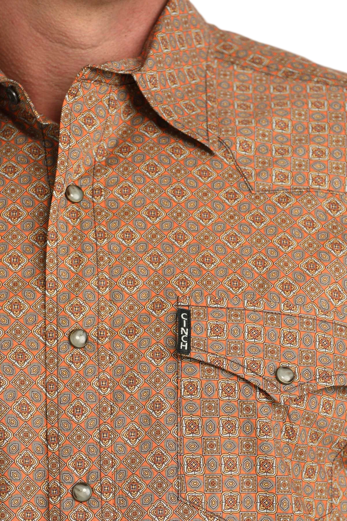 CINCH MENS LONG SLEEVE PRINT WESTERN SHIRT - ORANGE