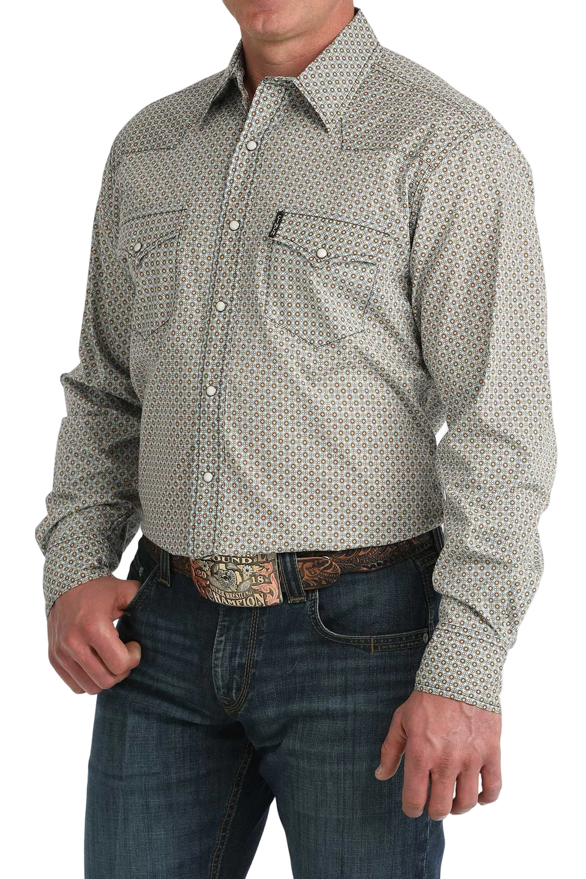 CINCH MENS LONG SLEEVE WESTERN PRINT SHIRT - BLUE