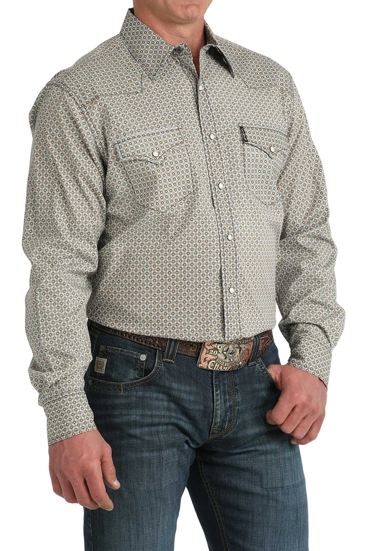 CINCH MENS LONG SLEEVE WESTERN PRINT SHIRT - BLUE