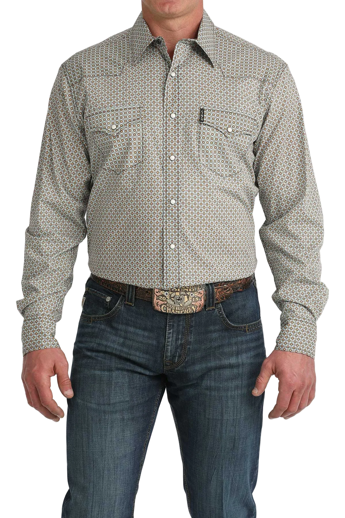 CINCH MENS LONG SLEEVE WESTERN PRINT SHIRT - BLUE