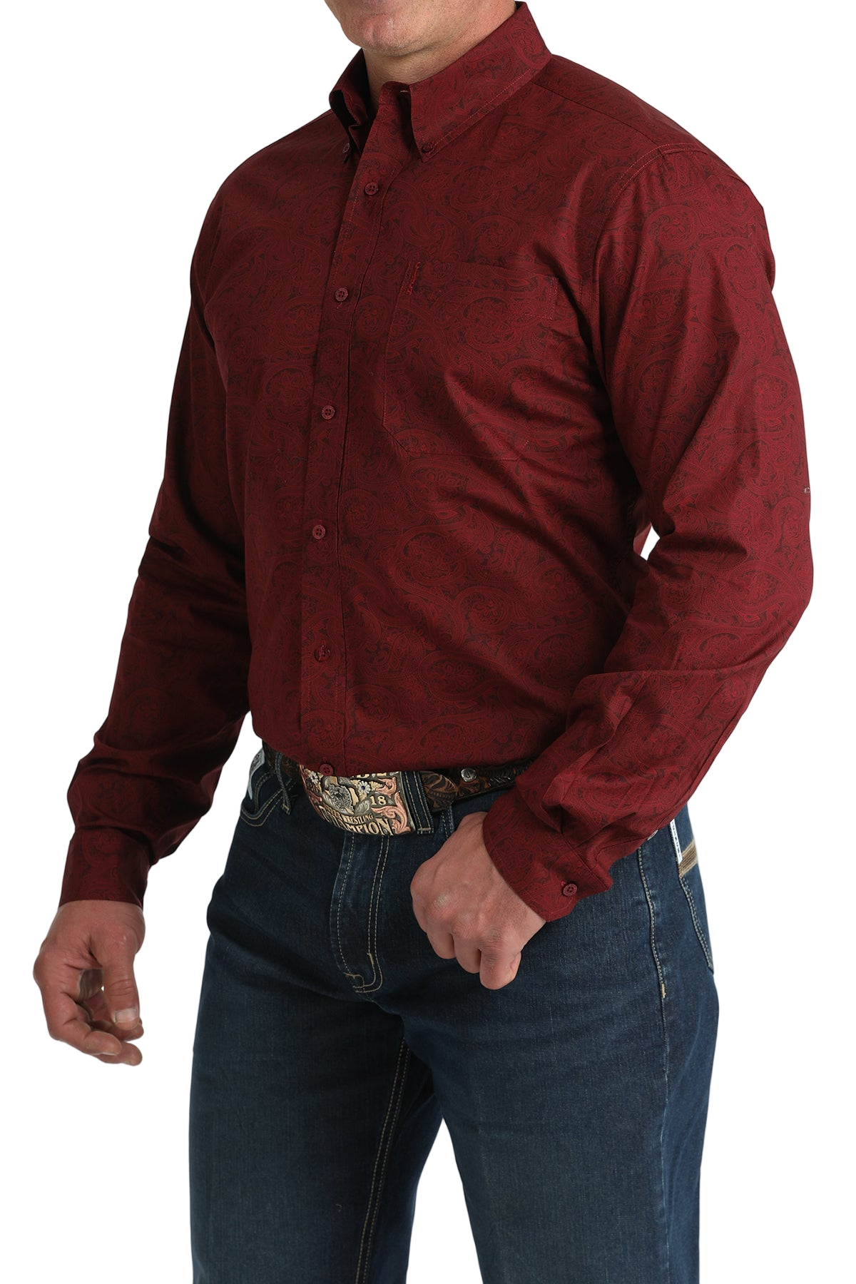 CINCH MEN'S PRINT MODERN SHIRT - BURGUNDY**FINAL SALE**