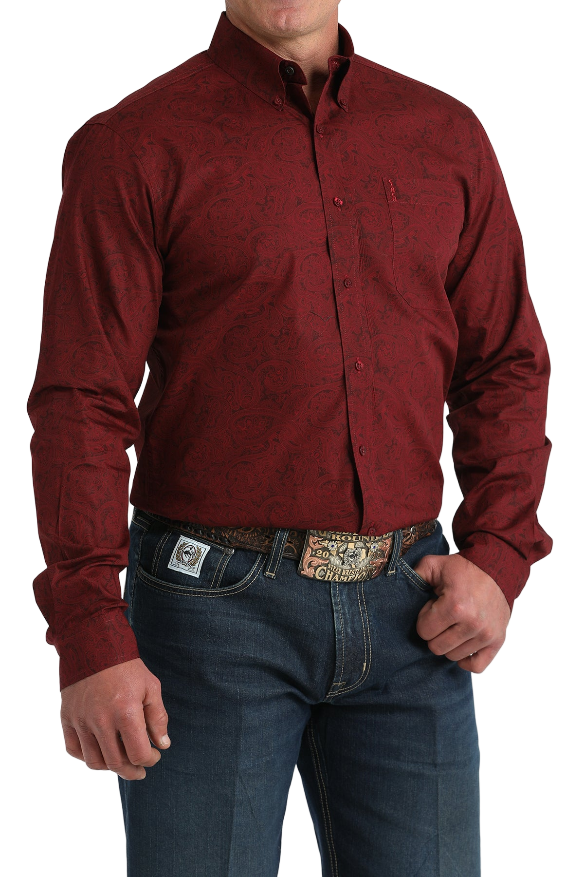 CINCH MEN'S PRINT MODERN SHIRT - BURGUNDY**FINAL SALE**