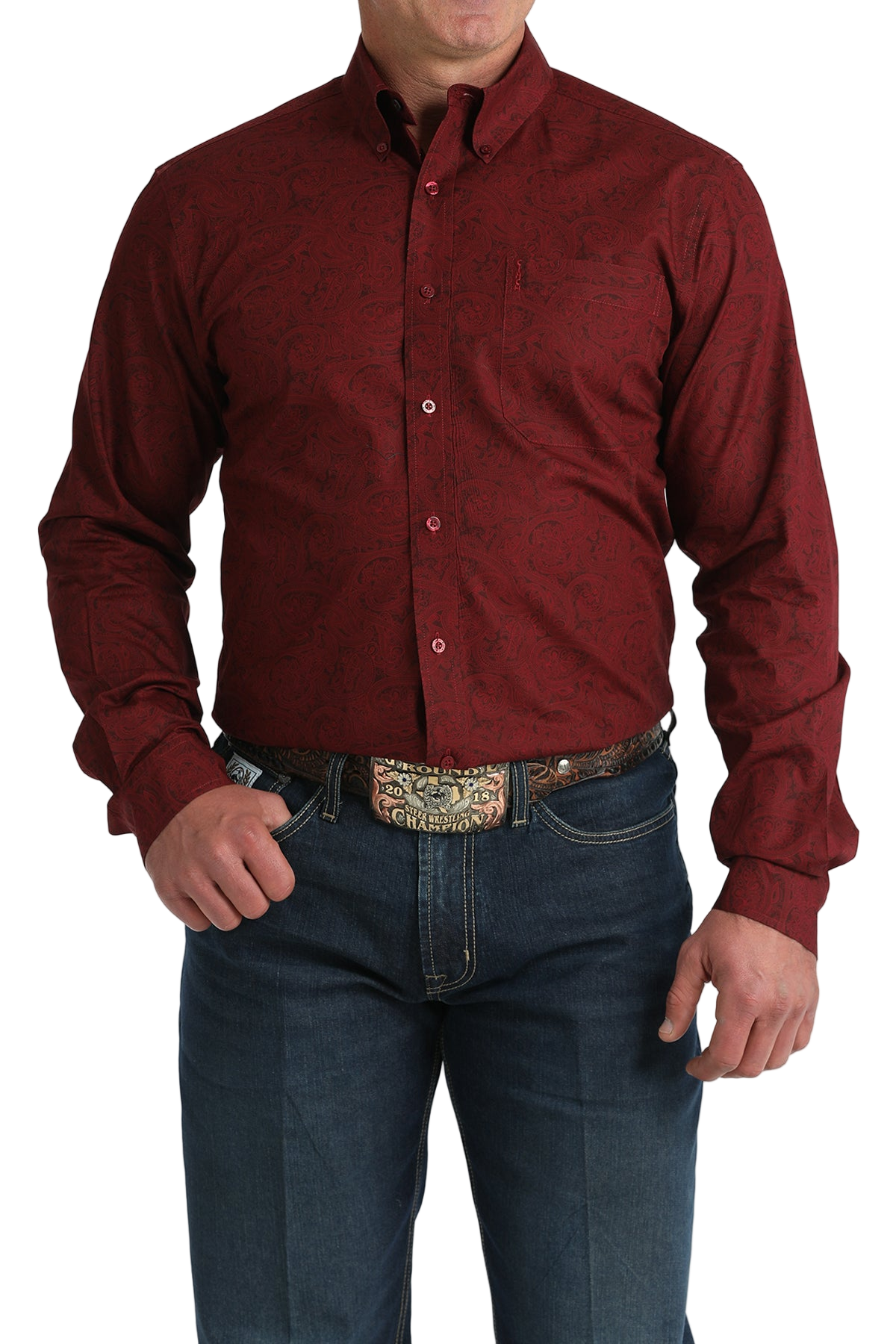 CINCH MEN'S PRINT MODERN SHIRT - BURGUNDY**FINAL SALE**