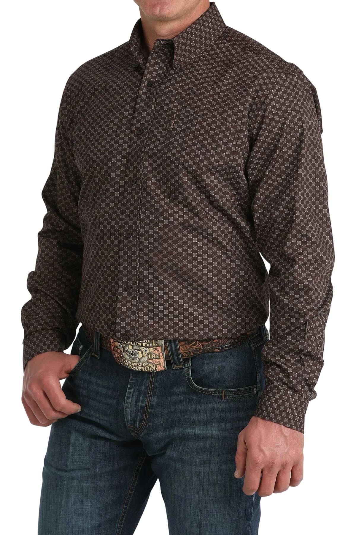 CINCH MENS LONG SLEEVE PRINT MODERN SHIRT - BROWN