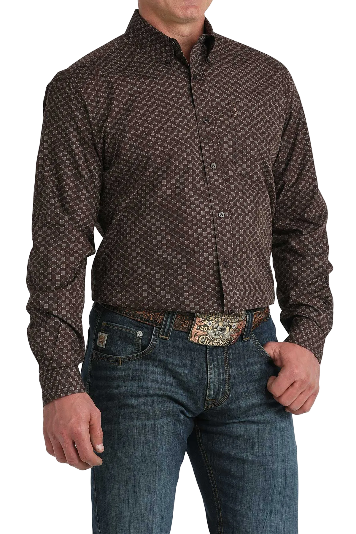 CINCH MENS LONG SLEEVE PRINT MODERN SHIRT - BROWN