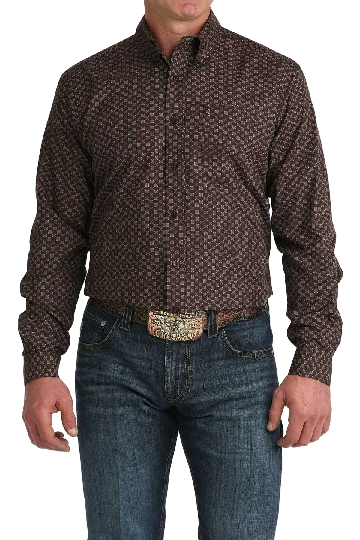 CINCH MENS LONG SLEEVE PRINT MODERN SHIRT - BROWN