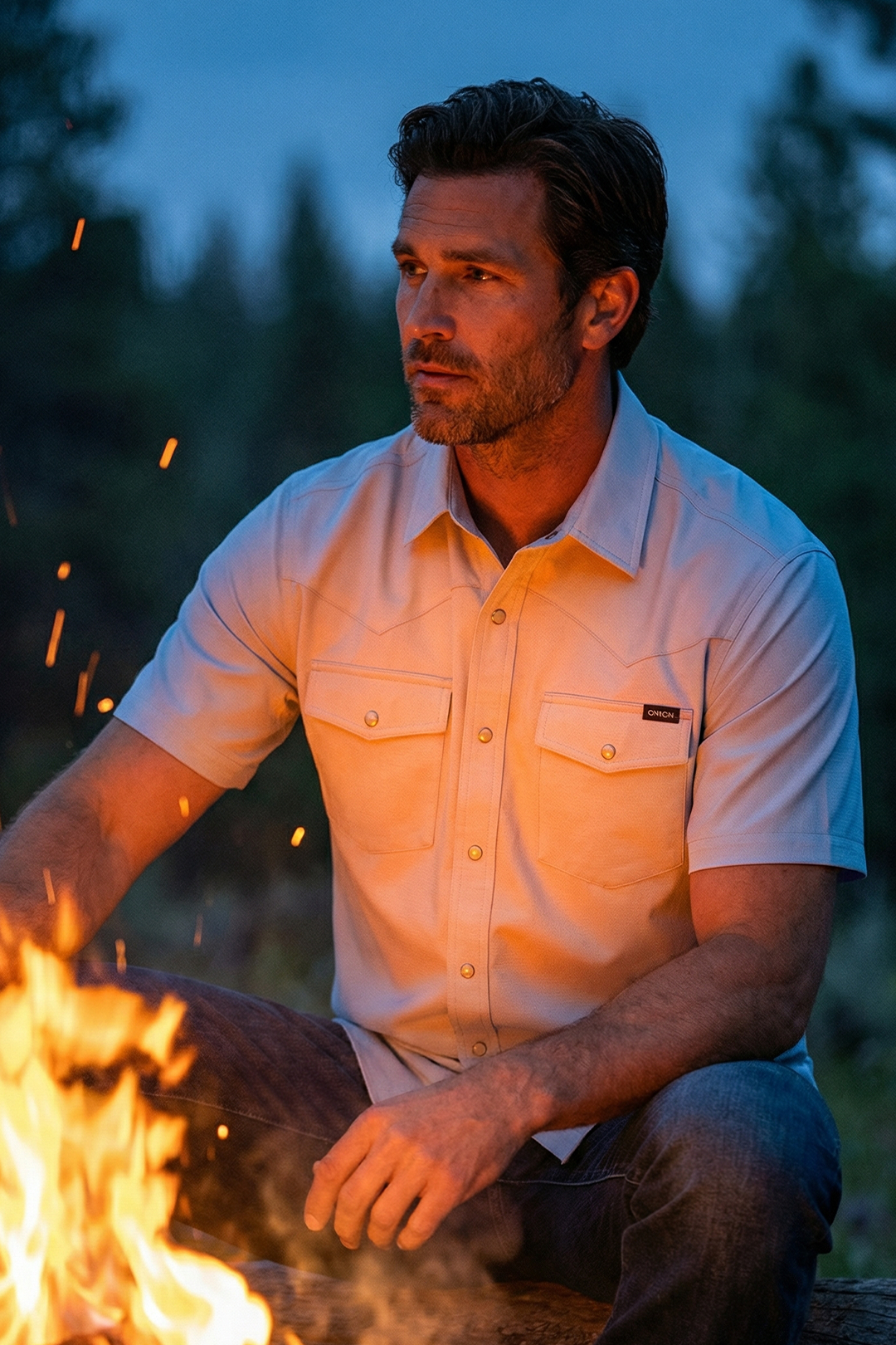 CINCH MENS SHORT SLEEVE CAMP SHIRT - BLUE
