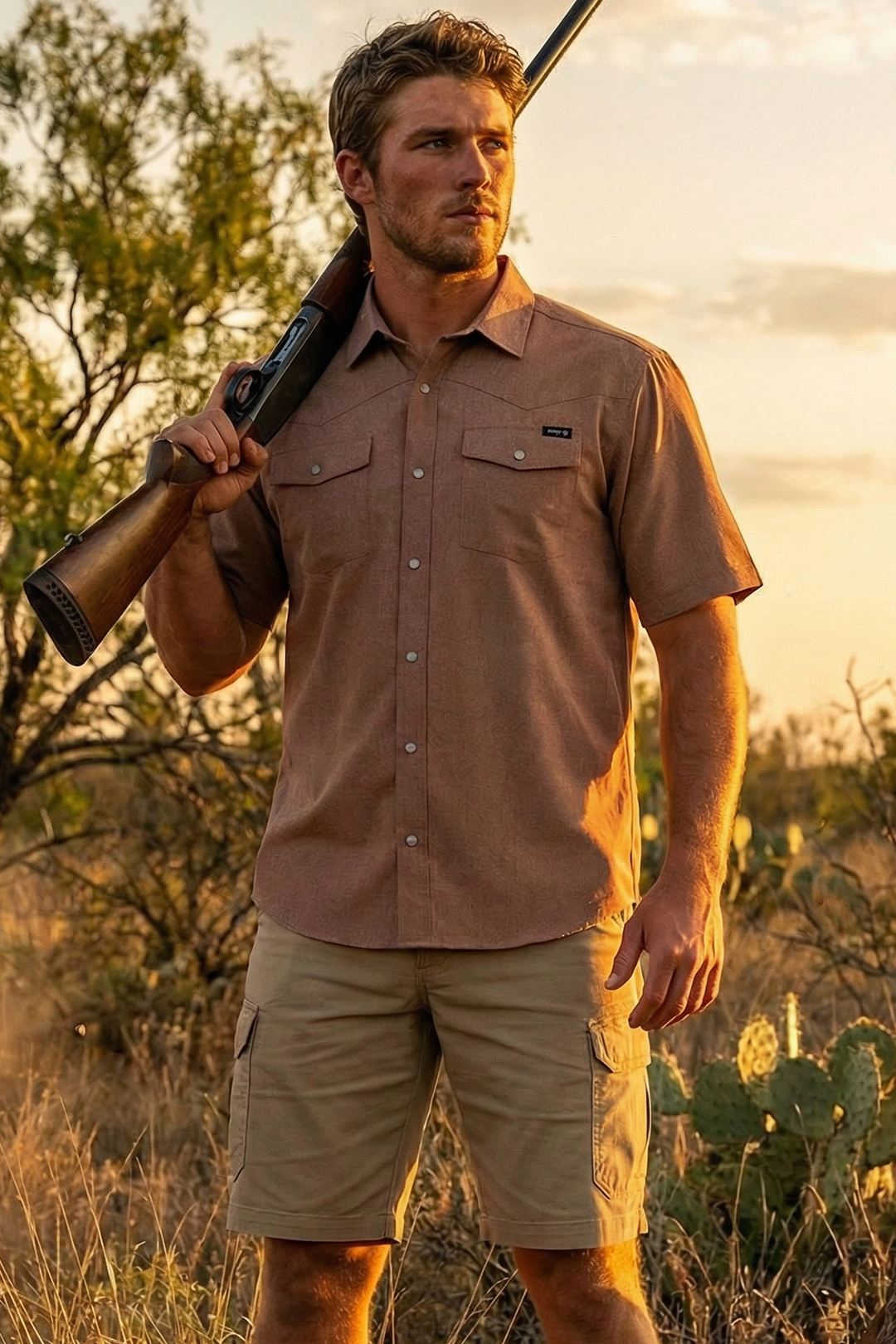 CINCH MENS SHORT SLEEVE CAMP SHIRT - BROWN